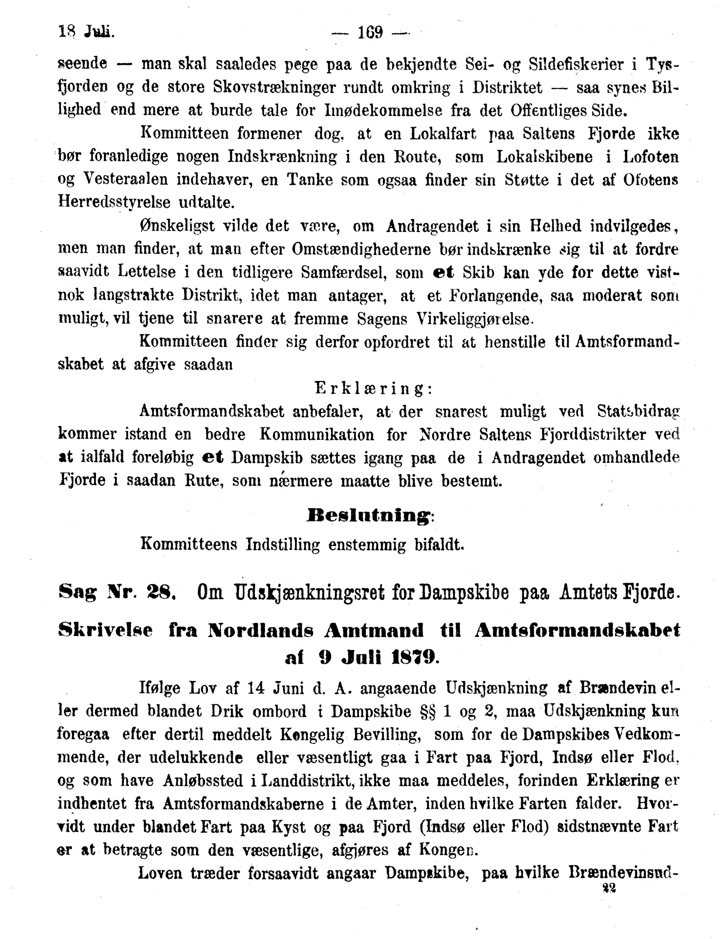 Nordland Fylkeskommune. Fylkestinget, AIN/NFK-17/176/A/Ac/L0010: Fylkestingsforhandlinger 1874-1880, 1874-1880