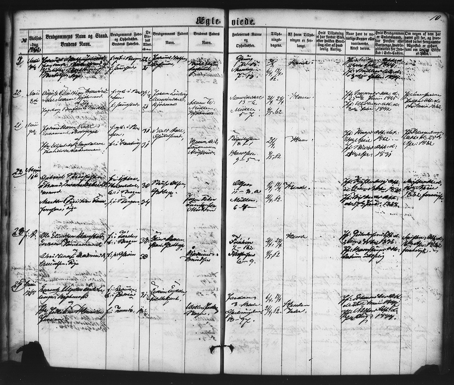 Nykirken Sokneprestembete, AV/SAB-A-77101/H/Haa/L0032: Ministerialbok nr. D 2, 1861-1883, s. 10