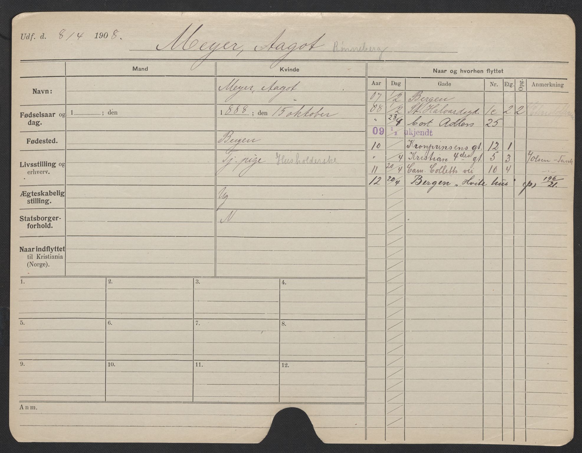 Oslo folkeregister, Registerkort, AV/SAO-A-11715/F/Fa/Fac/L0020: Kvinner, 1906-1914, s. 773a