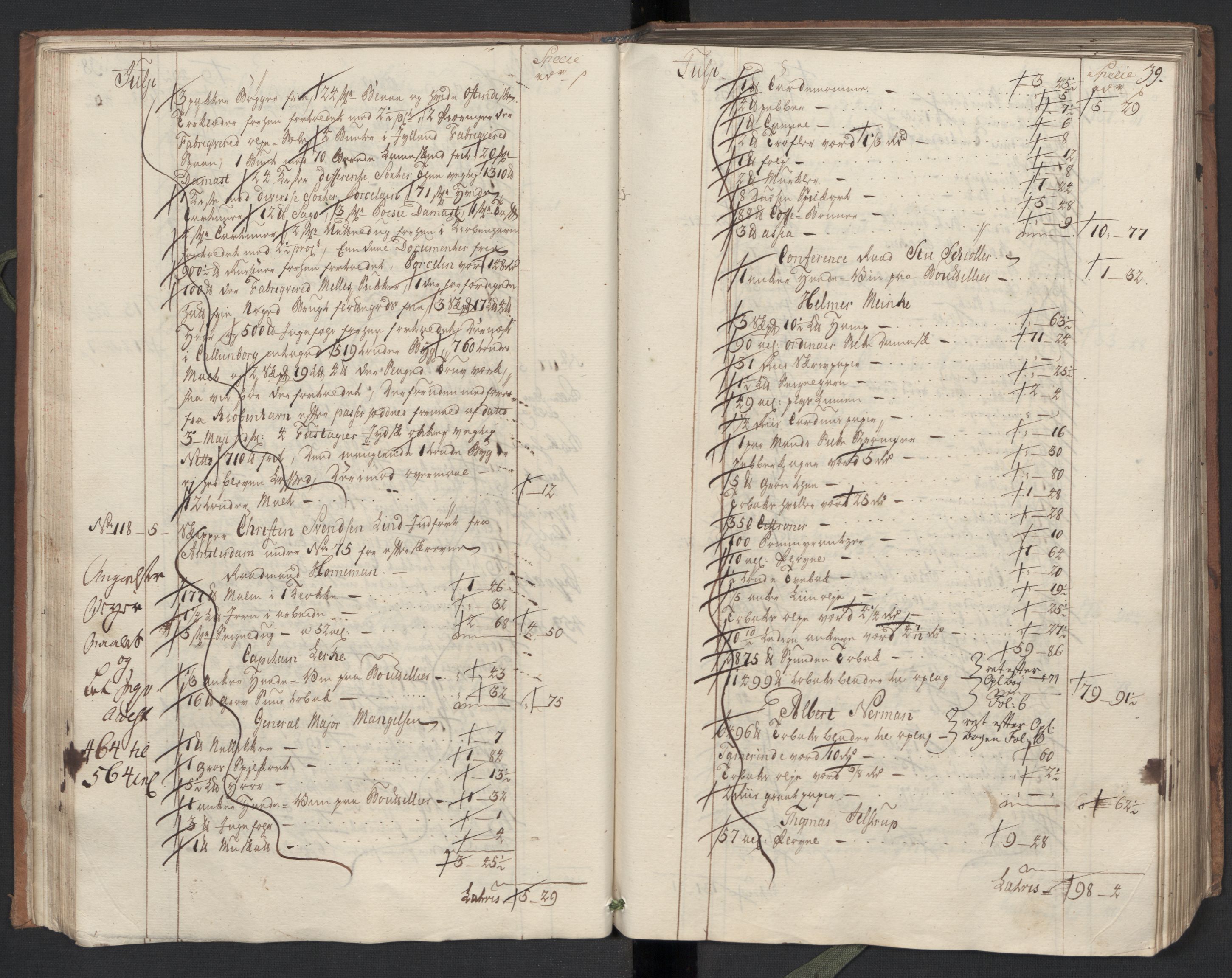 Generaltollkammeret, tollregnskaper, AV/RA-EA-5490/R33/L0047/0001: Tollregnskaper Trondheim A / Inngående hovedtollbok, 1756, s. 38b-39a