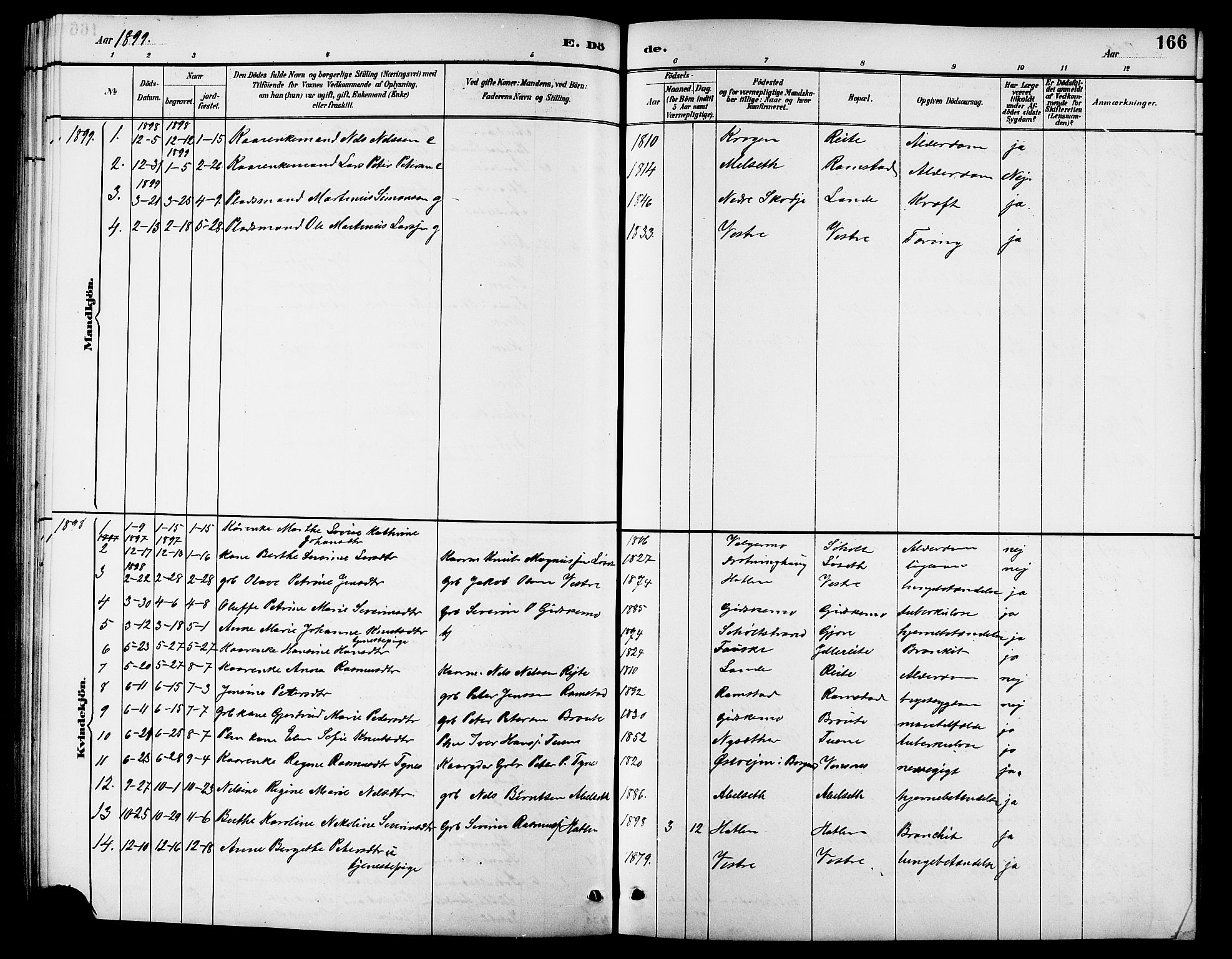 Ministerialprotokoller, klokkerbøker og fødselsregistre - Møre og Romsdal, SAT/A-1454/522/L0327: Klokkerbok nr. 522C06, 1890-1915, s. 166