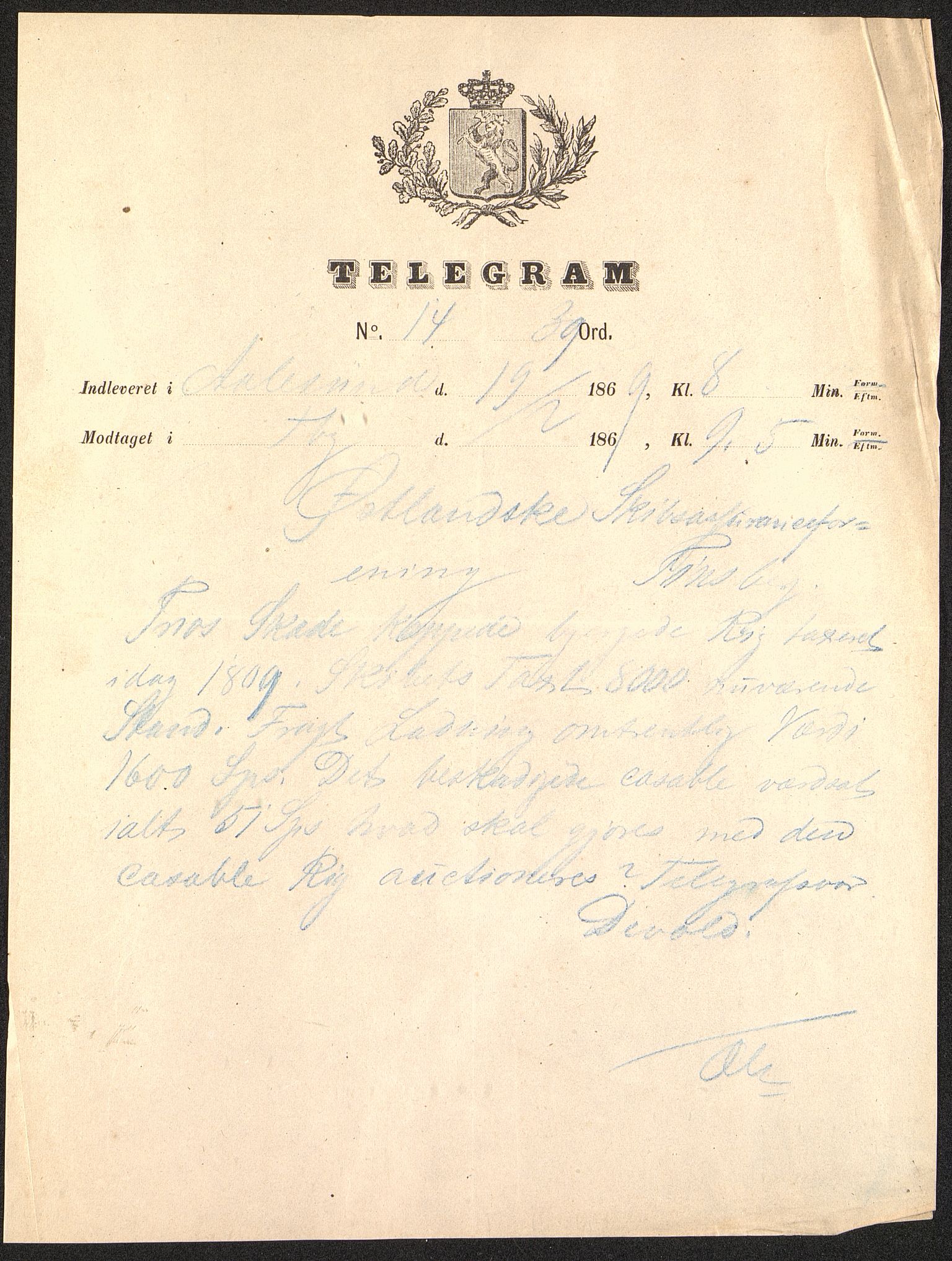 Pa 63 - Østlandske skibsassuranceforening, VEMU/A-1079/G/Ga/L0002/0005: Havaridokumenter / Trio, 1869
