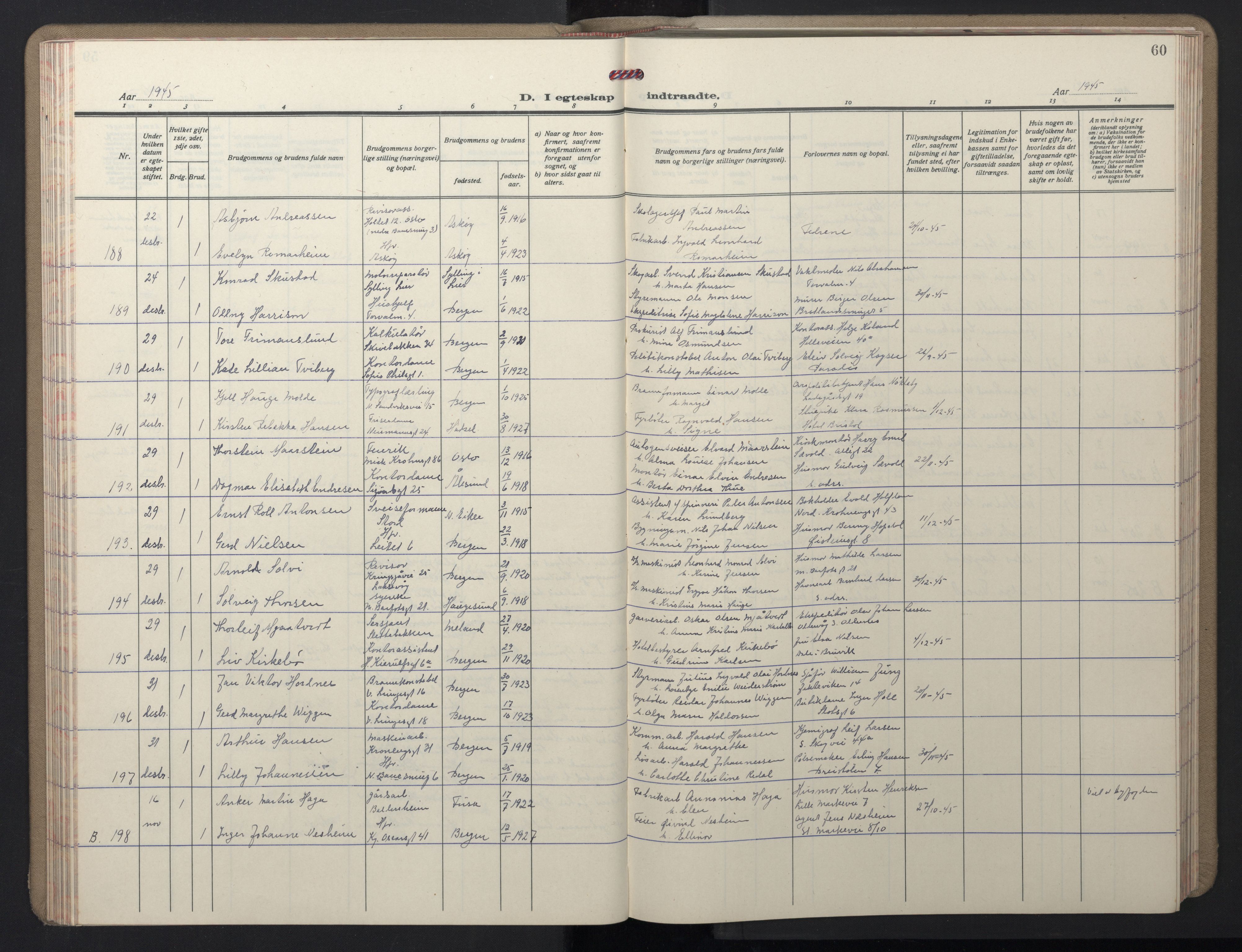 Domkirken sokneprestembete, AV/SAB-A-74801/H/Hab/L0035: Klokkerbok nr. D 7, 1941-1953, s. 60