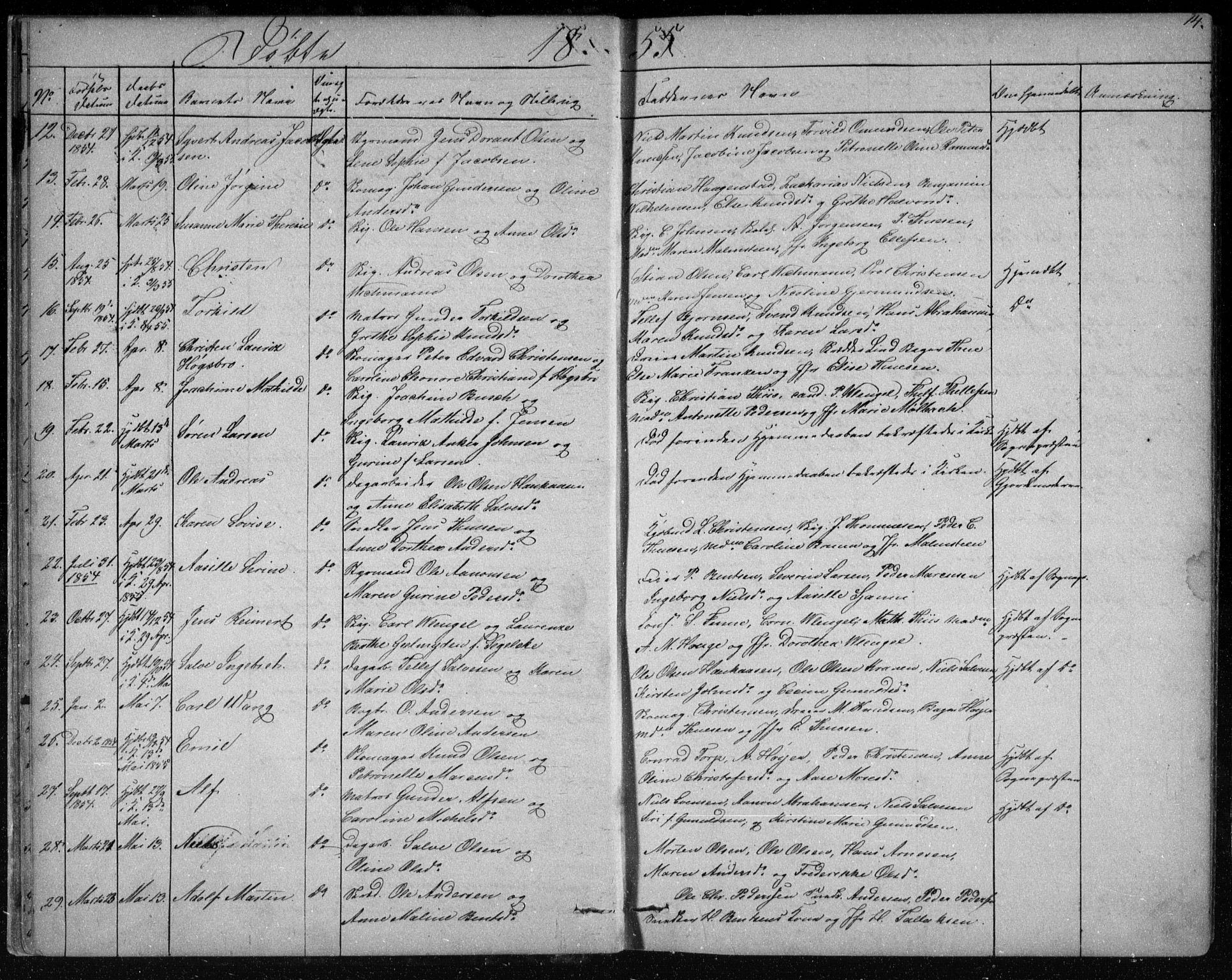 Risør sokneprestkontor, AV/SAK-1111-0035/F/Fb/L0006: Klokkerbok nr. B 6, 1850-1884, s. 14