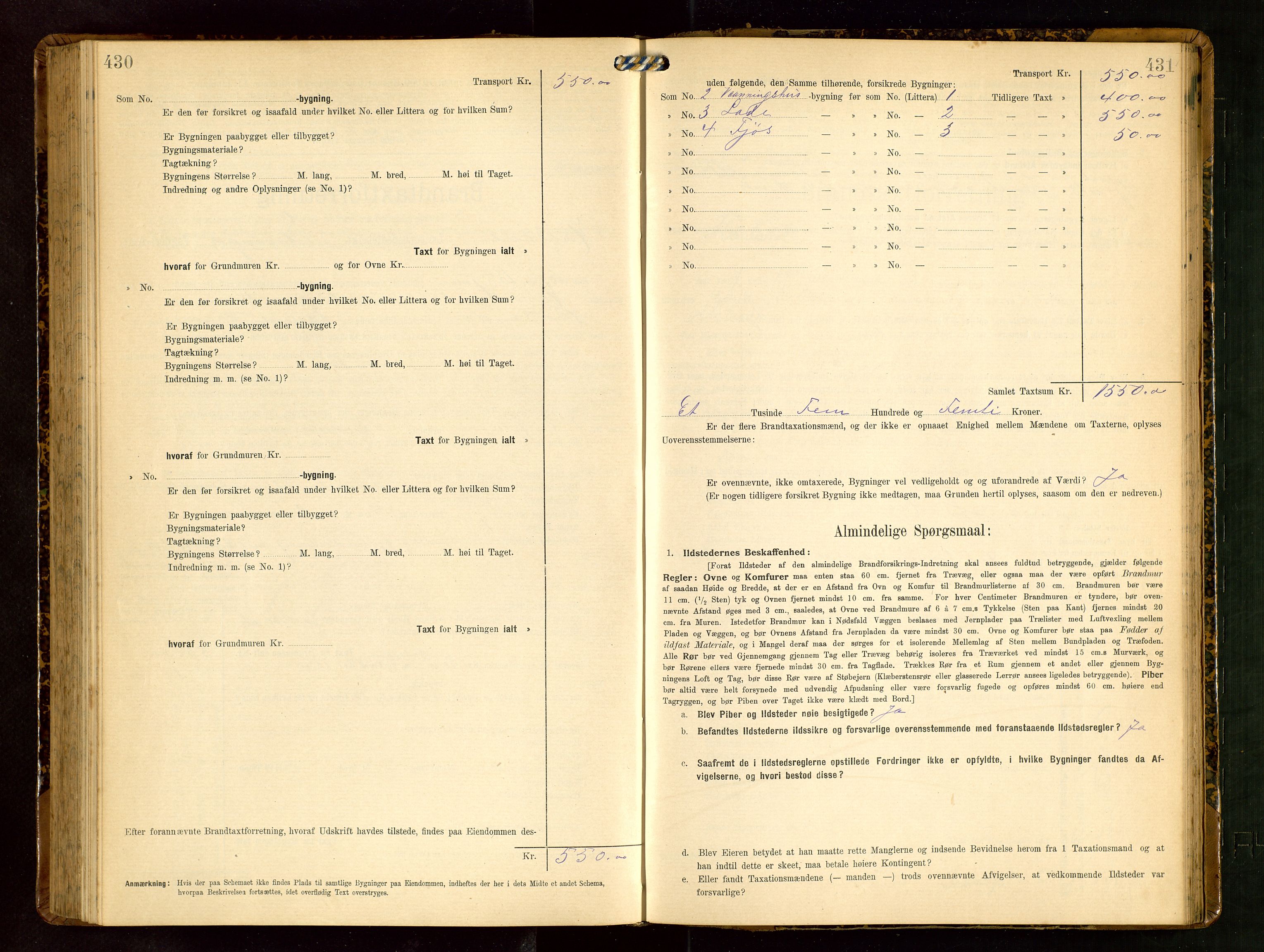 Håland lensmannskontor, SAST/A-100100/Gob/L0003: Branntakstprotokoll - skjematakst. Register i boken., 1909-1910, s. 430-431
