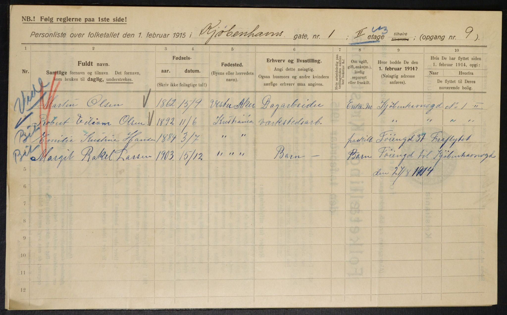 OBA, Kommunal folketelling 1.2.1915 for Kristiania, 1915, s. 54497