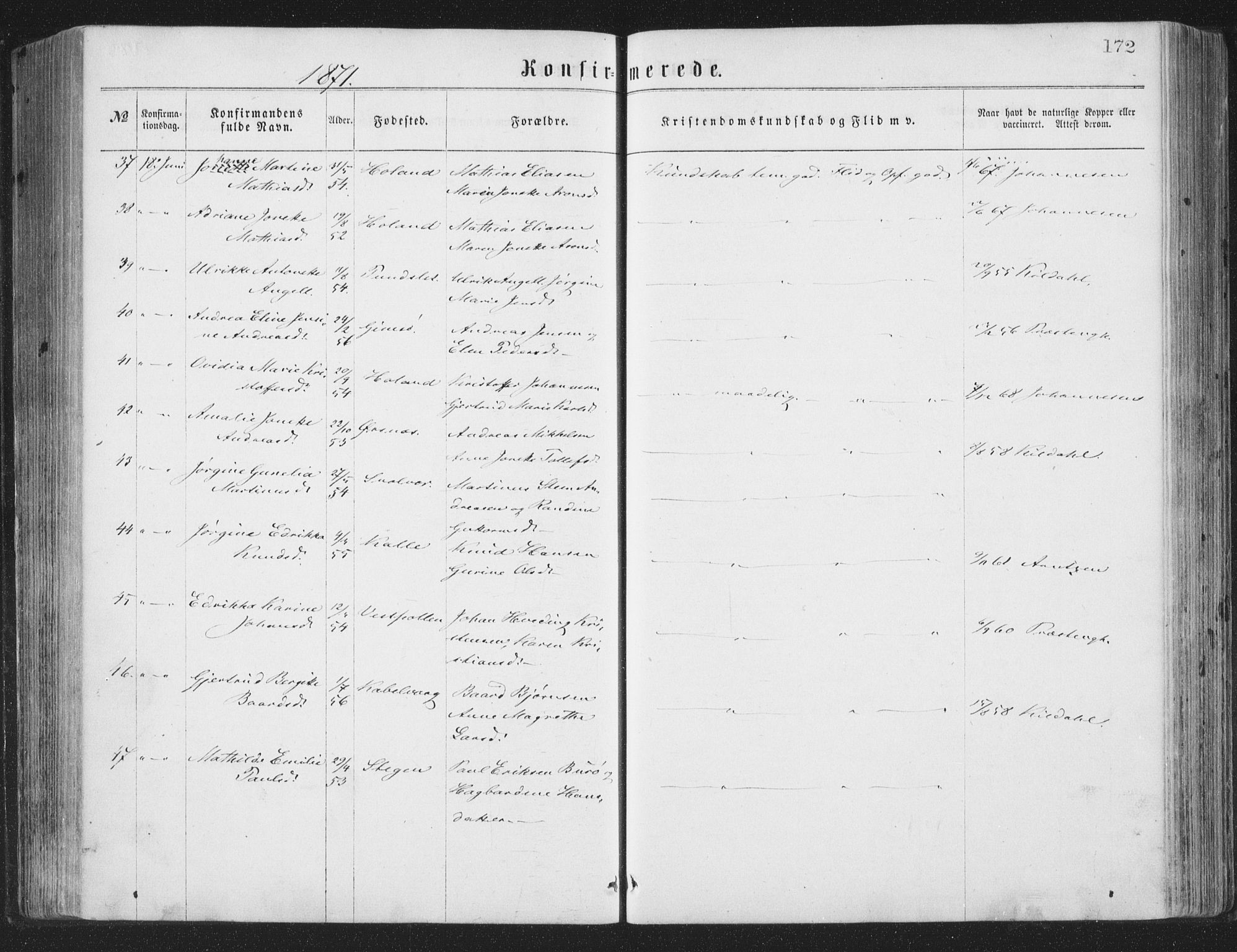 Ministerialprotokoller, klokkerbøker og fødselsregistre - Nordland, AV/SAT-A-1459/874/L1057: Ministerialbok nr. 874A01, 1866-1877, s. 172