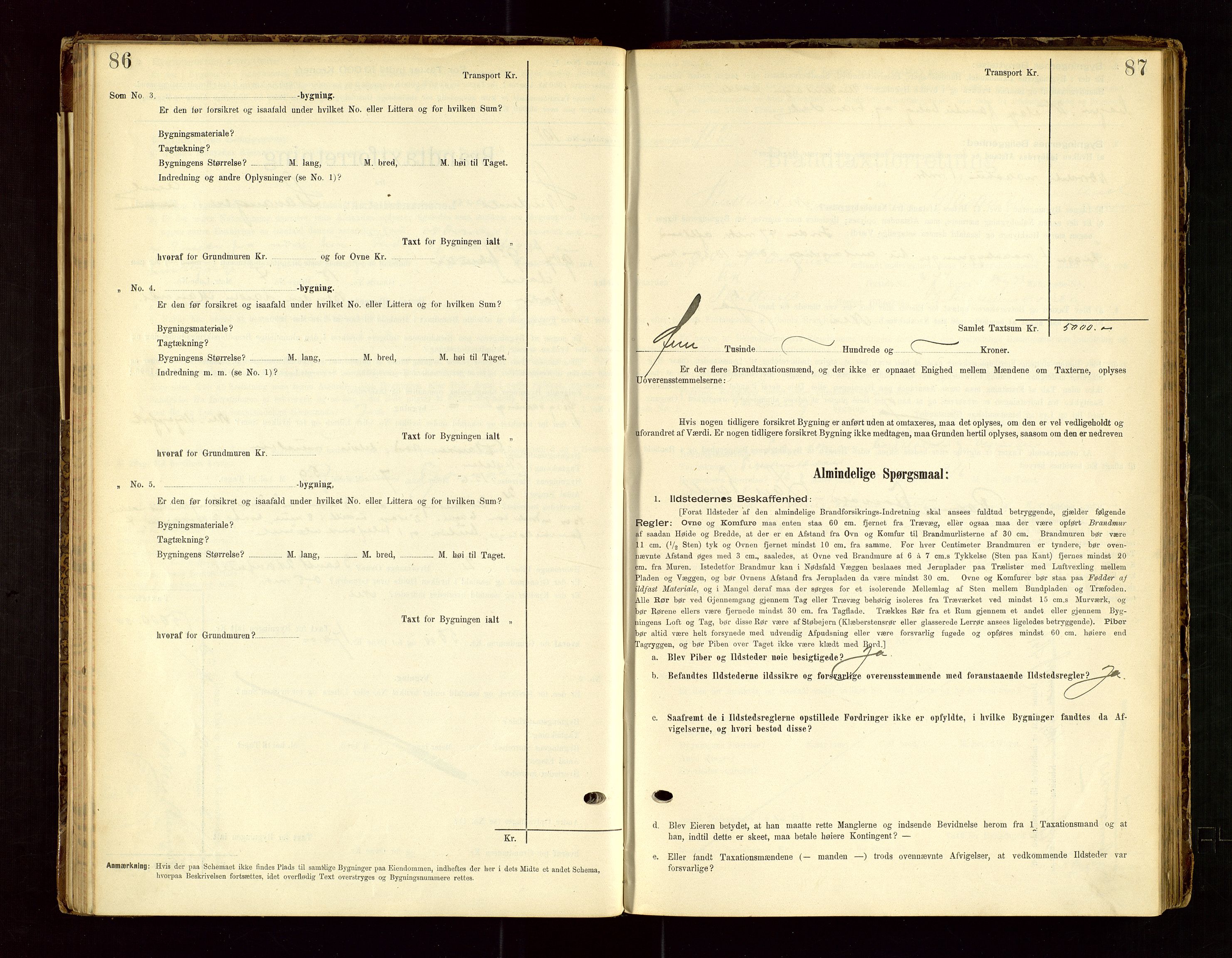 Skudenes lensmannskontor, SAST/A-100444/Gob/L0001: "Brandtaxationsprotokoll", 1895-1924, s. 86-87