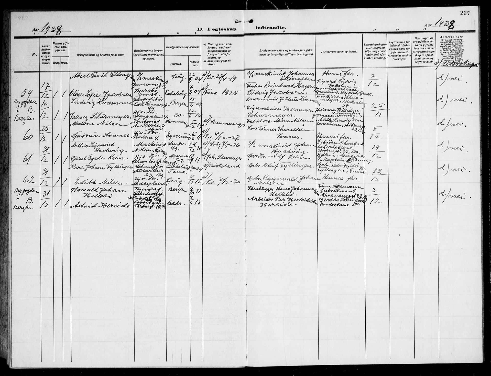 Laksevåg Sokneprestembete, AV/SAB-A-76501/H/Ha/Hab/Haba: Klokkerbok nr. A 10, 1925-1942, s. 237