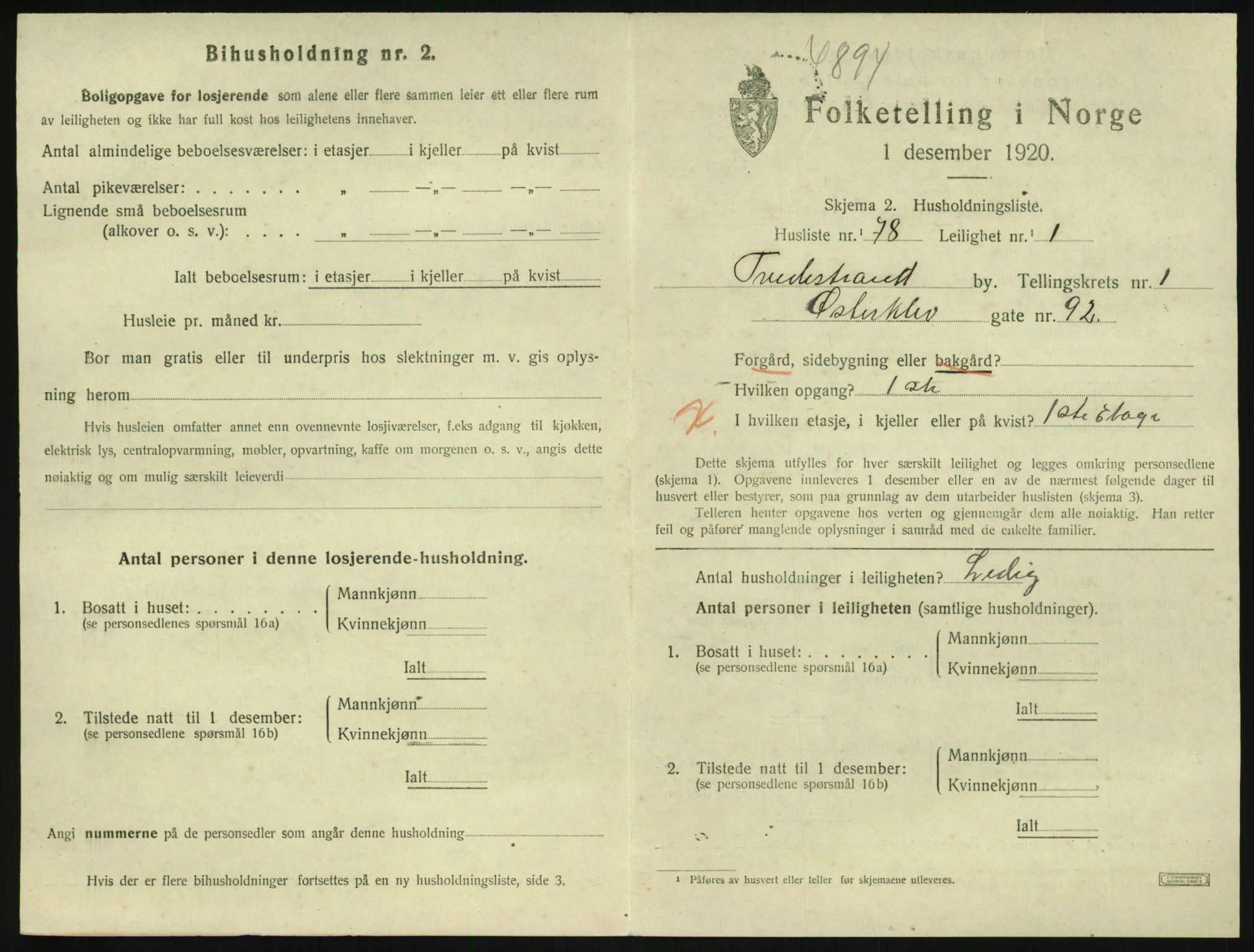 SAK, Folketelling 1920 for 0902 Tvedestrand ladested, 1920, s. 821