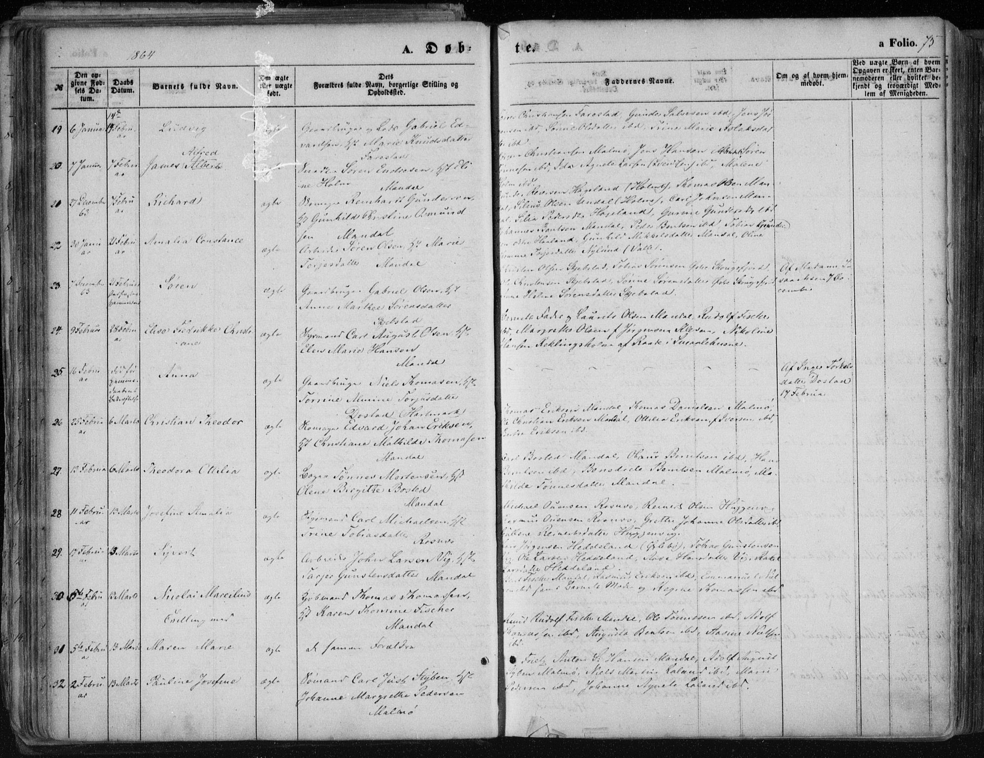 Mandal sokneprestkontor, AV/SAK-1111-0030/F/Fa/Faa/L0014: Ministerialbok nr. A 14, 1859-1872, s. 75