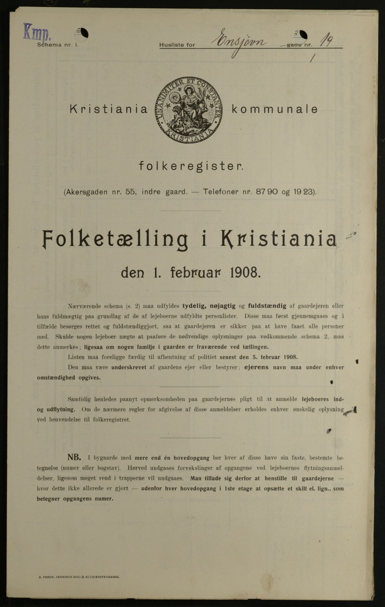 OBA, Kommunal folketelling 1.2.1908 for Kristiania kjøpstad, 1908, s. 20009