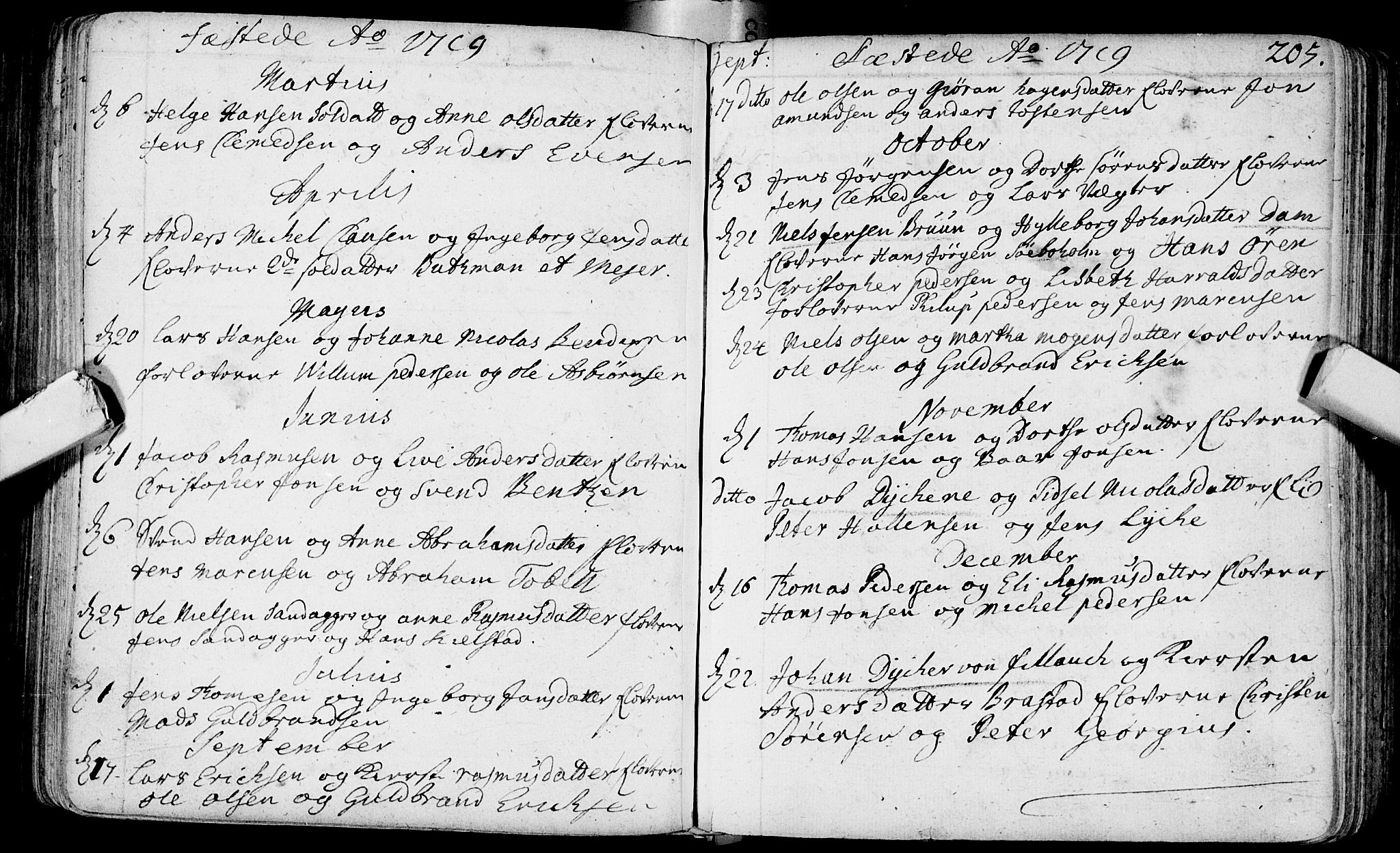 Bragernes kirkebøker, SAKO/A-6/F/Fa/L0003: Ministerialbok nr. I 3, 1706-1734, s. 205