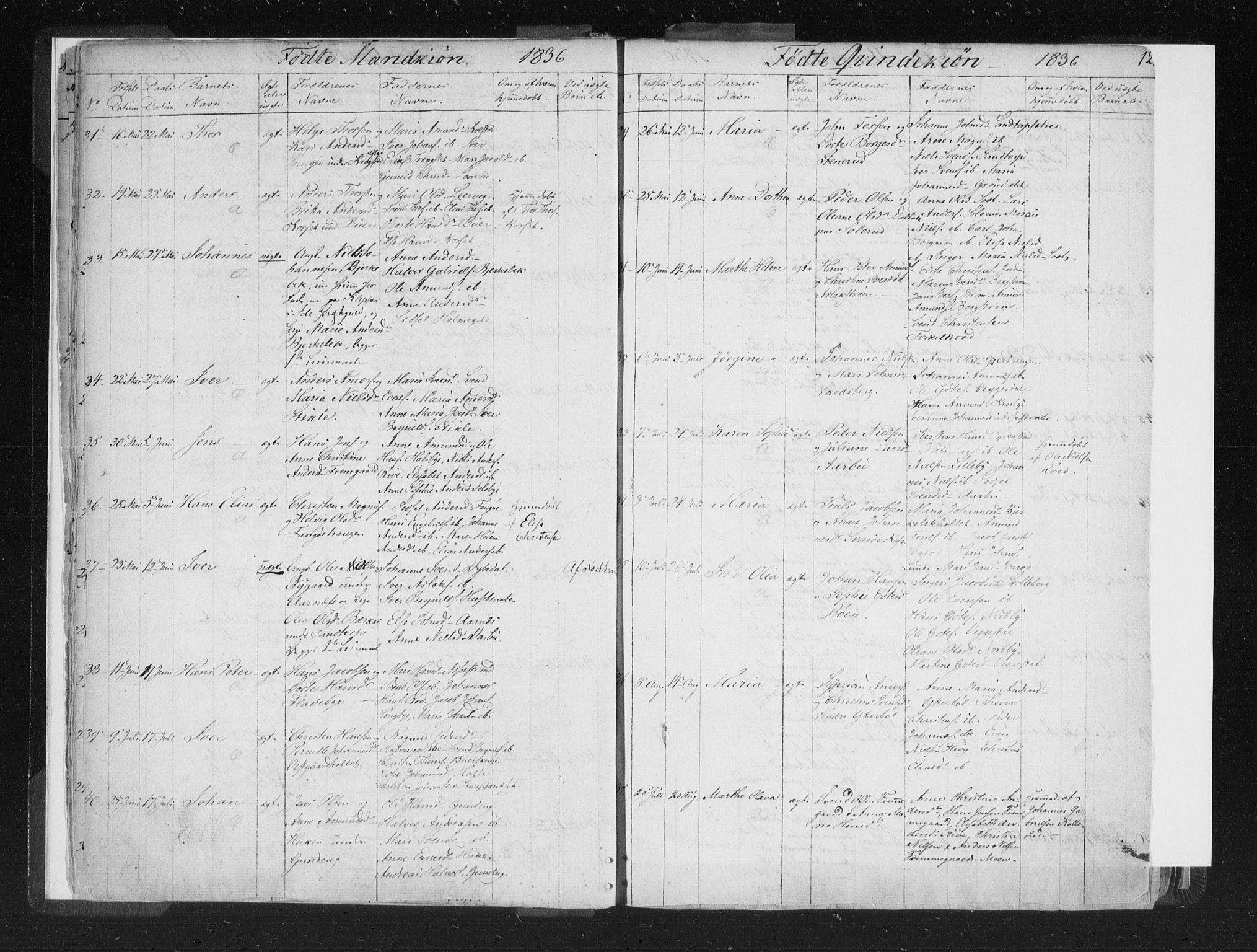 Aremark prestekontor Kirkebøker, AV/SAO-A-10899/F/Fc/L0002: Ministerialbok nr. III 2, 1834-1849, s. 12