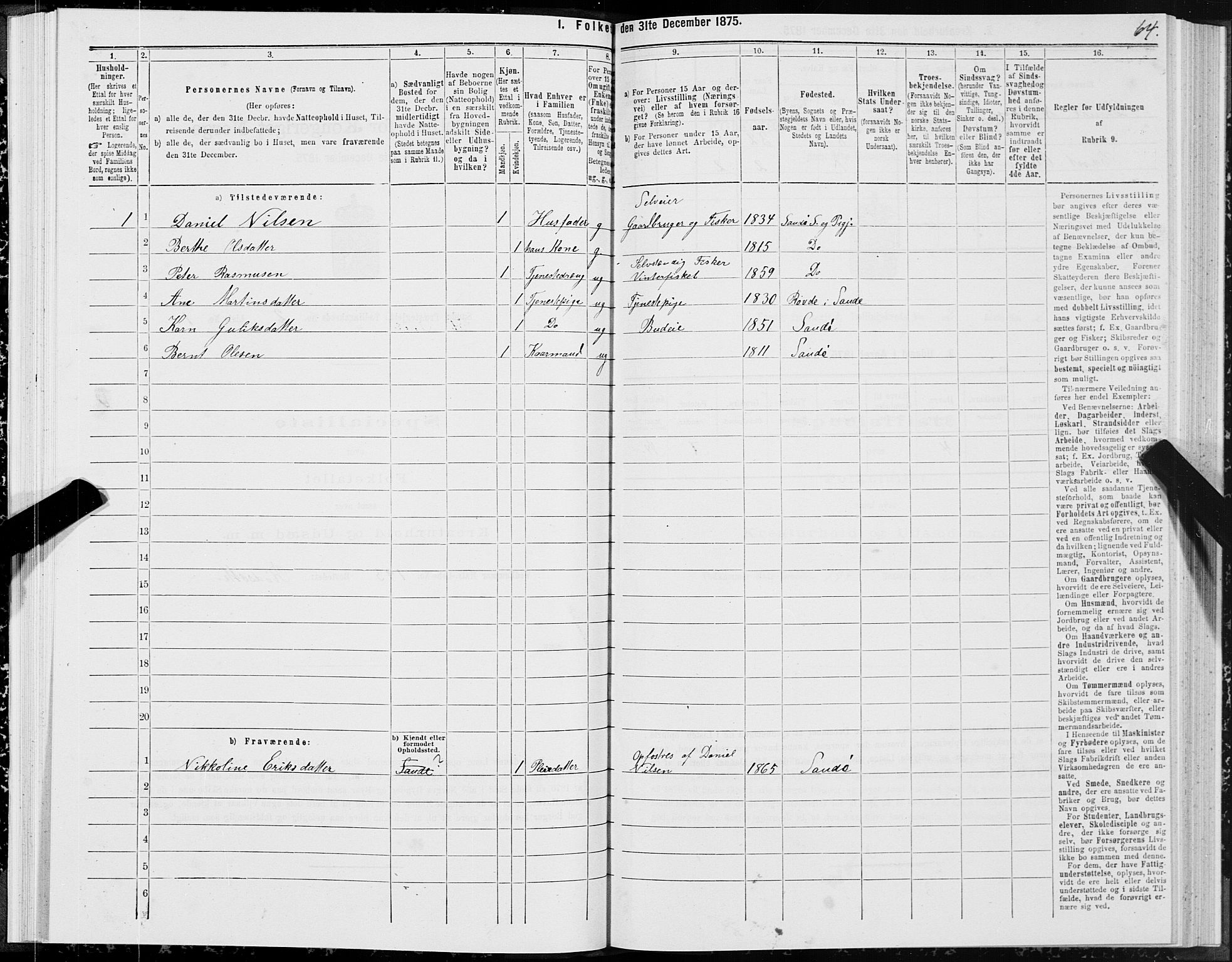 SAT, Folketelling 1875 for 1514P Sande prestegjeld, 1875, s. 1064
