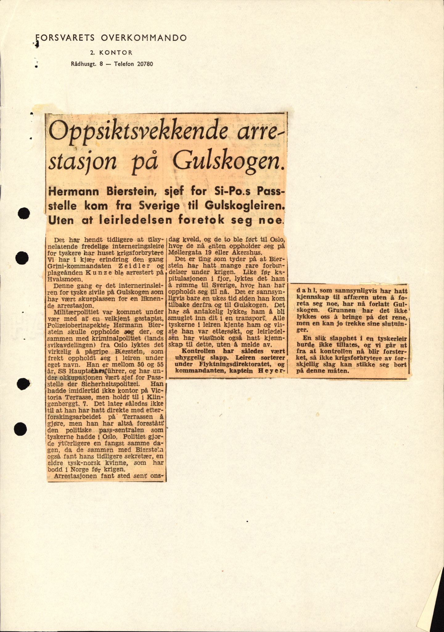 Forsvaret, Forsvarets overkommando II, AV/RA-RAFA-3915/D/Db/L0003: CI Questionaires. Tyske okkupasjonsstyrker i Norge. Tyskere., 1945-1946, s. 190