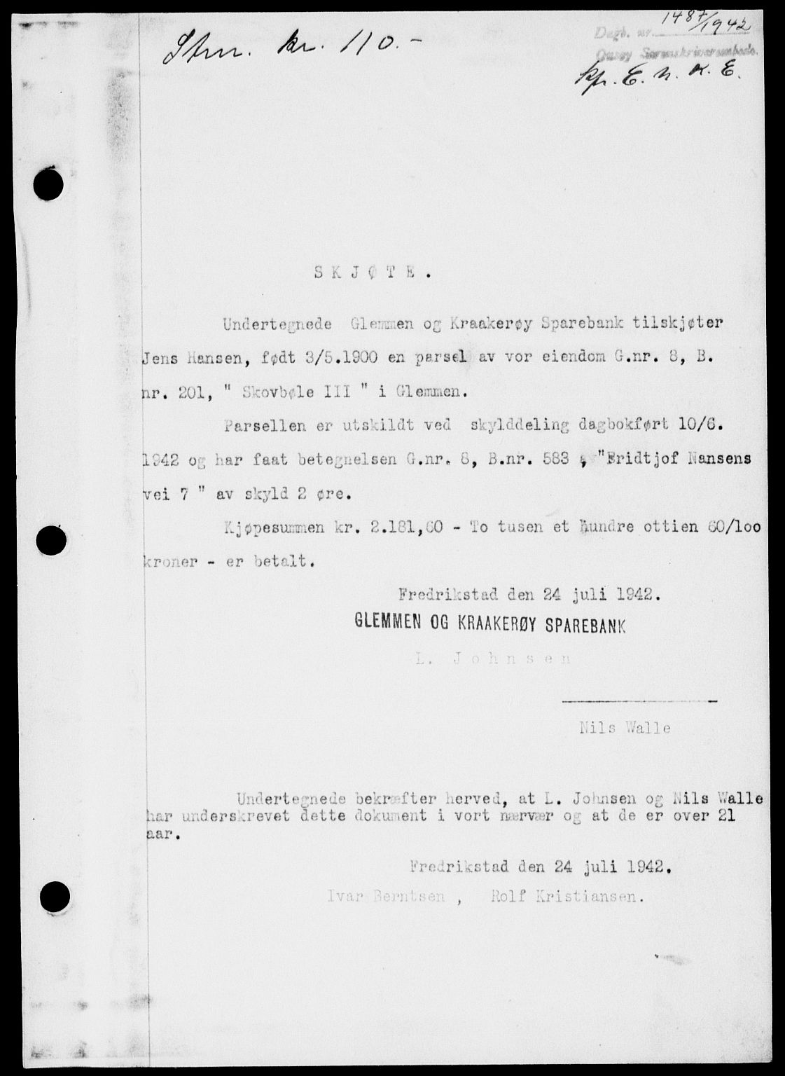 Onsøy sorenskriveri, SAO/A-10474/G/Ga/Gab/L0009: Pantebok nr. II A-9, 1942-1943