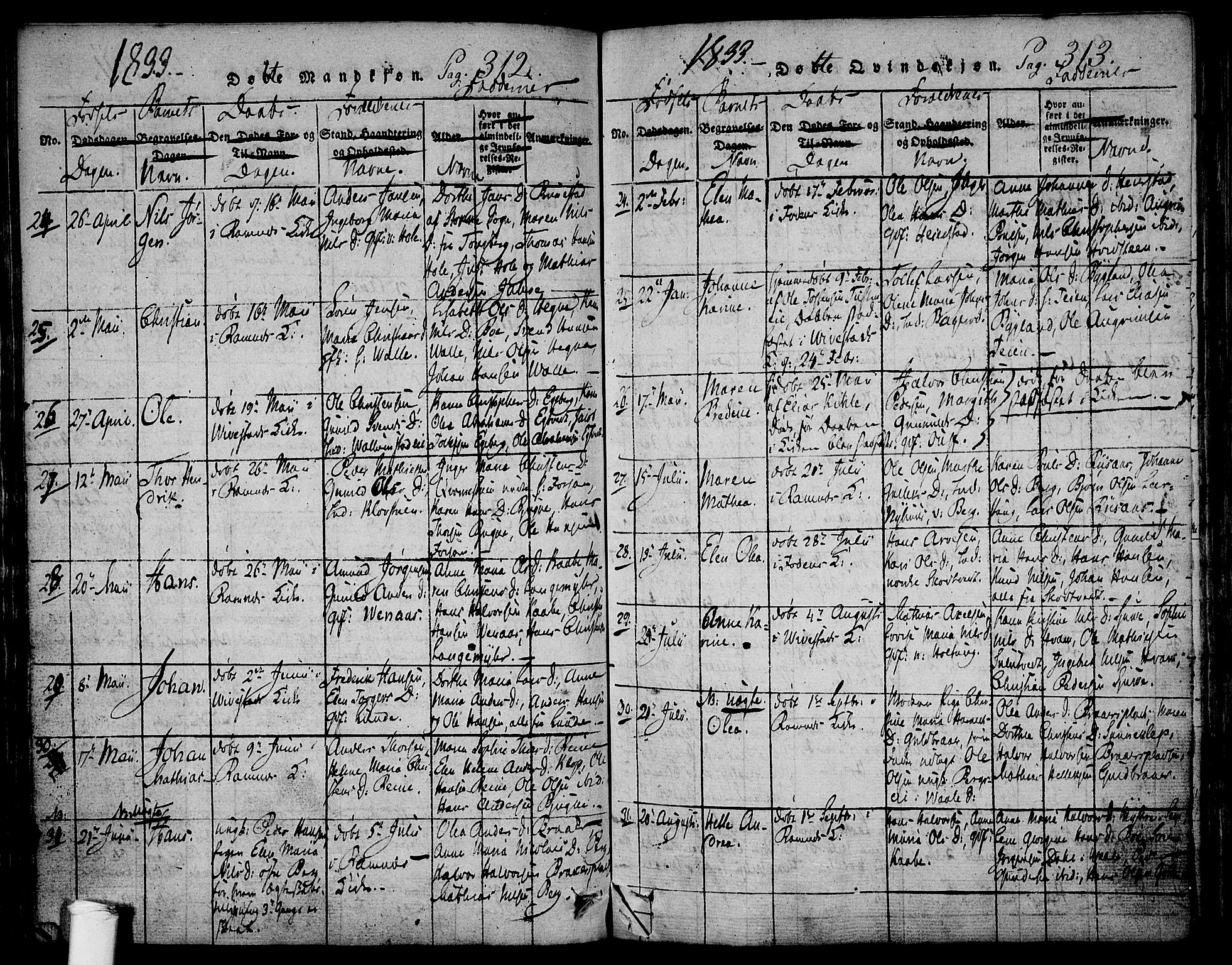 Ramnes kirkebøker, AV/SAKO-A-314/F/Fa/L0004: Ministerialbok nr. I 4, 1813-1840, s. 312-313