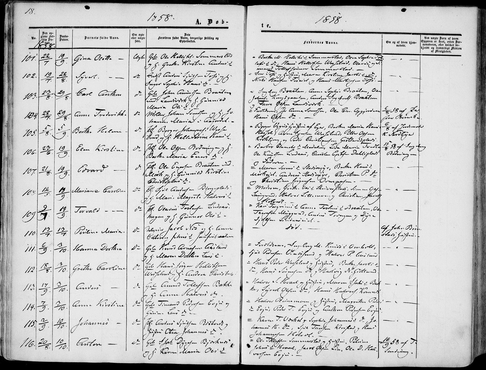 Sandsvær kirkebøker, AV/SAKO-A-244/F/Fa/L0006: Ministerialbok nr. I 6, 1857-1868, s. 18