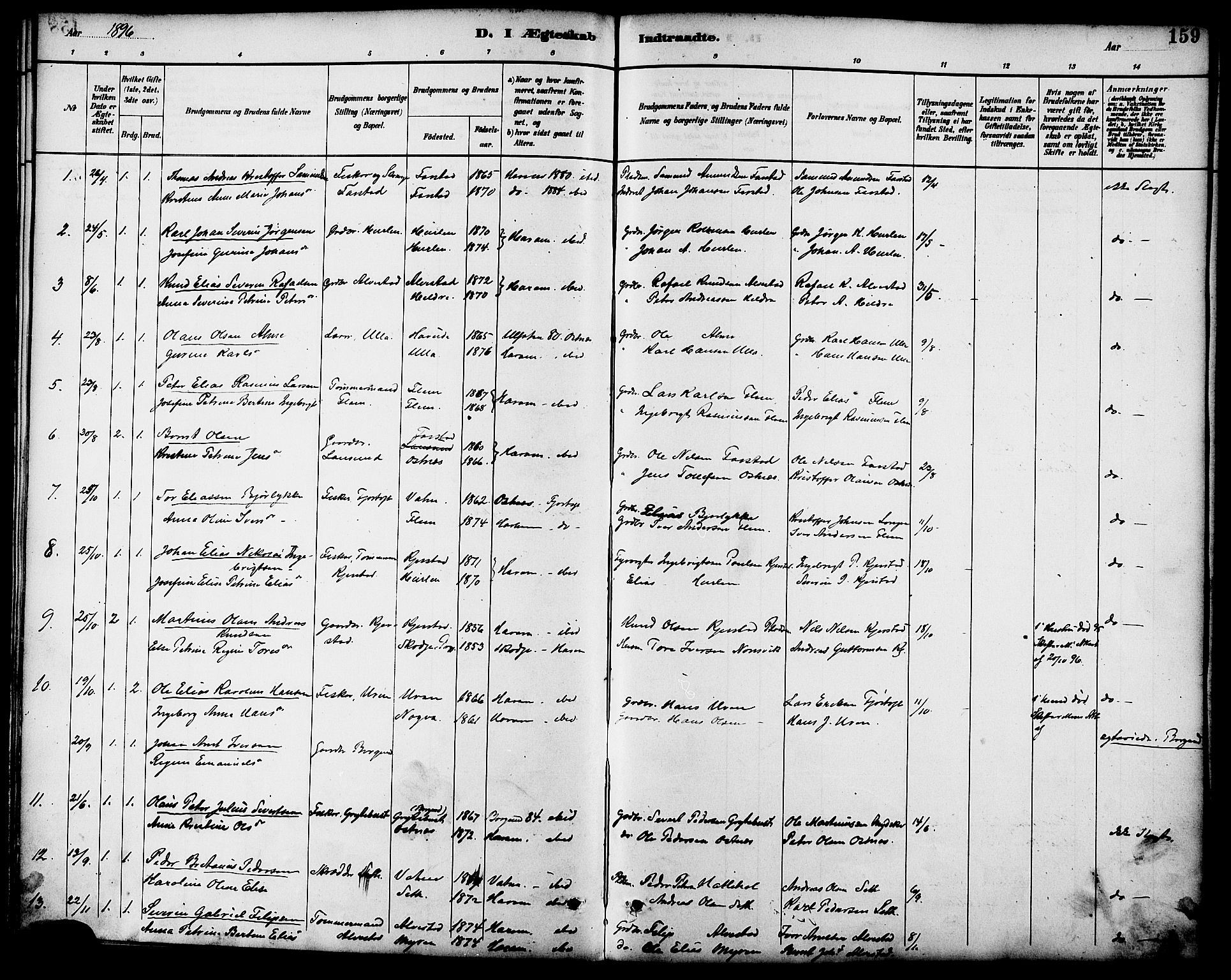 Ministerialprotokoller, klokkerbøker og fødselsregistre - Møre og Romsdal, SAT/A-1454/536/L0501: Ministerialbok nr. 536A10, 1884-1896, s. 159