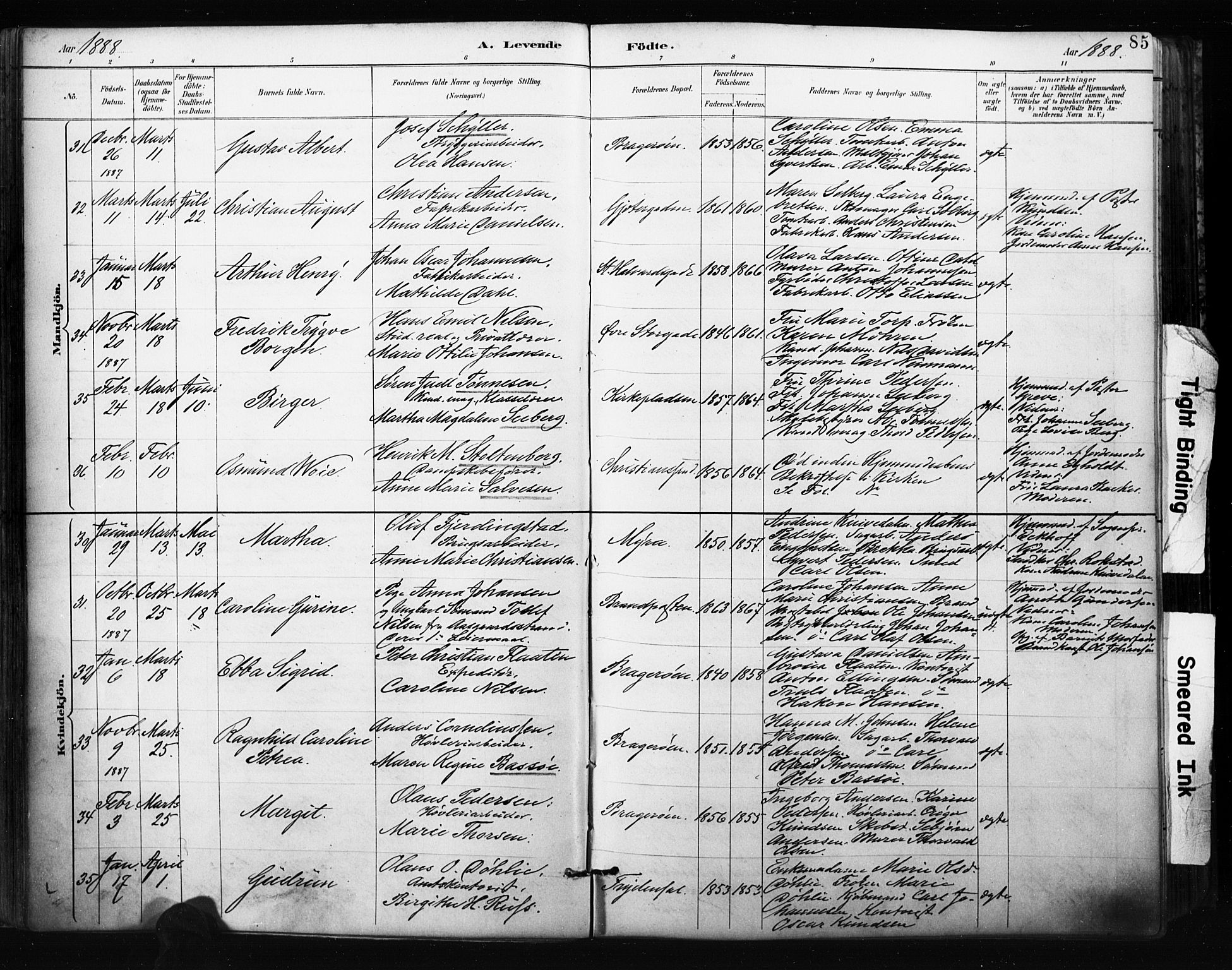 Bragernes kirkebøker, AV/SAKO-A-6/F/Fb/L0007: Ministerialbok nr. II 7, 1885-1893, s. 85