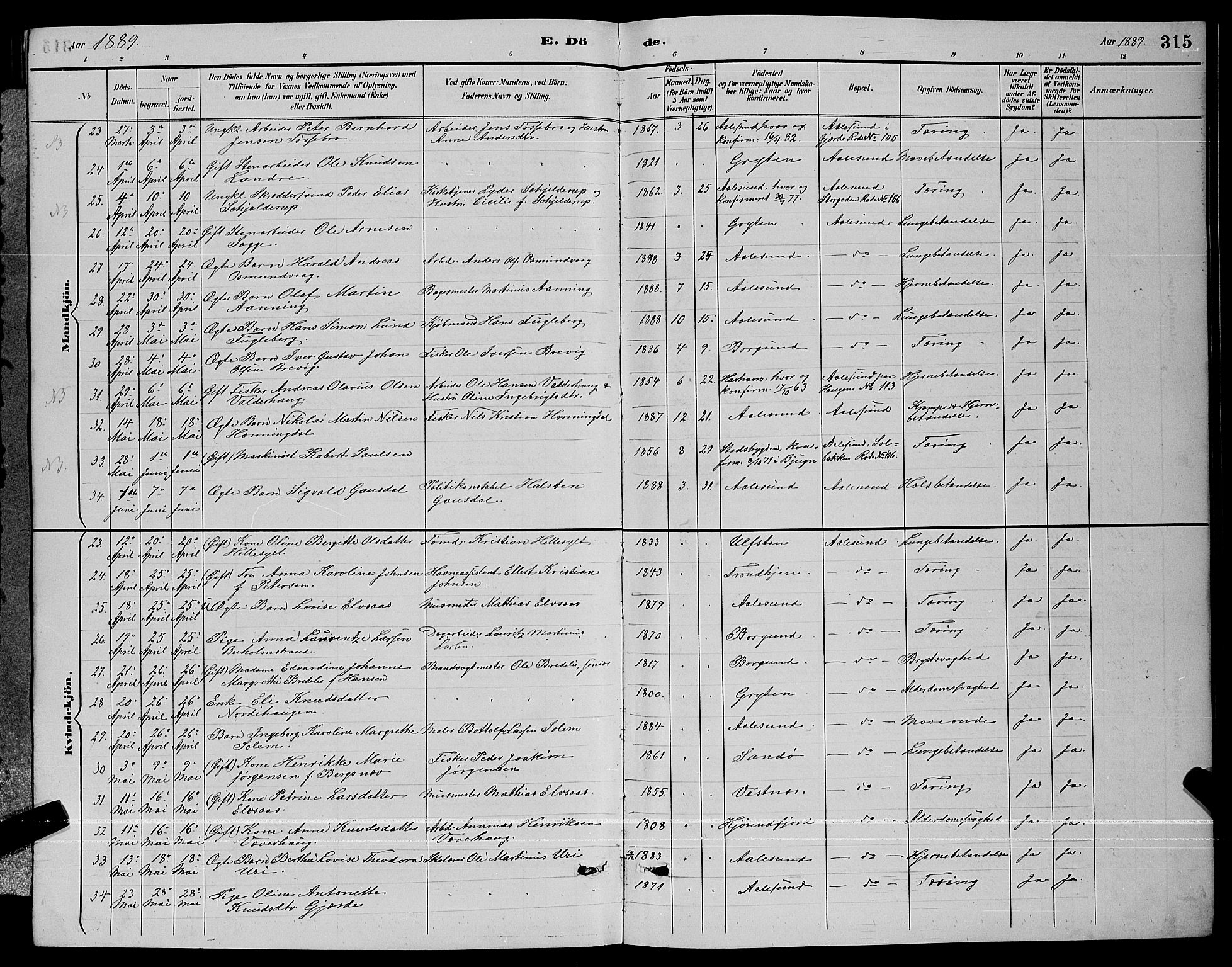 Ministerialprotokoller, klokkerbøker og fødselsregistre - Møre og Romsdal, AV/SAT-A-1454/529/L0467: Klokkerbok nr. 529C04, 1889-1897, s. 315