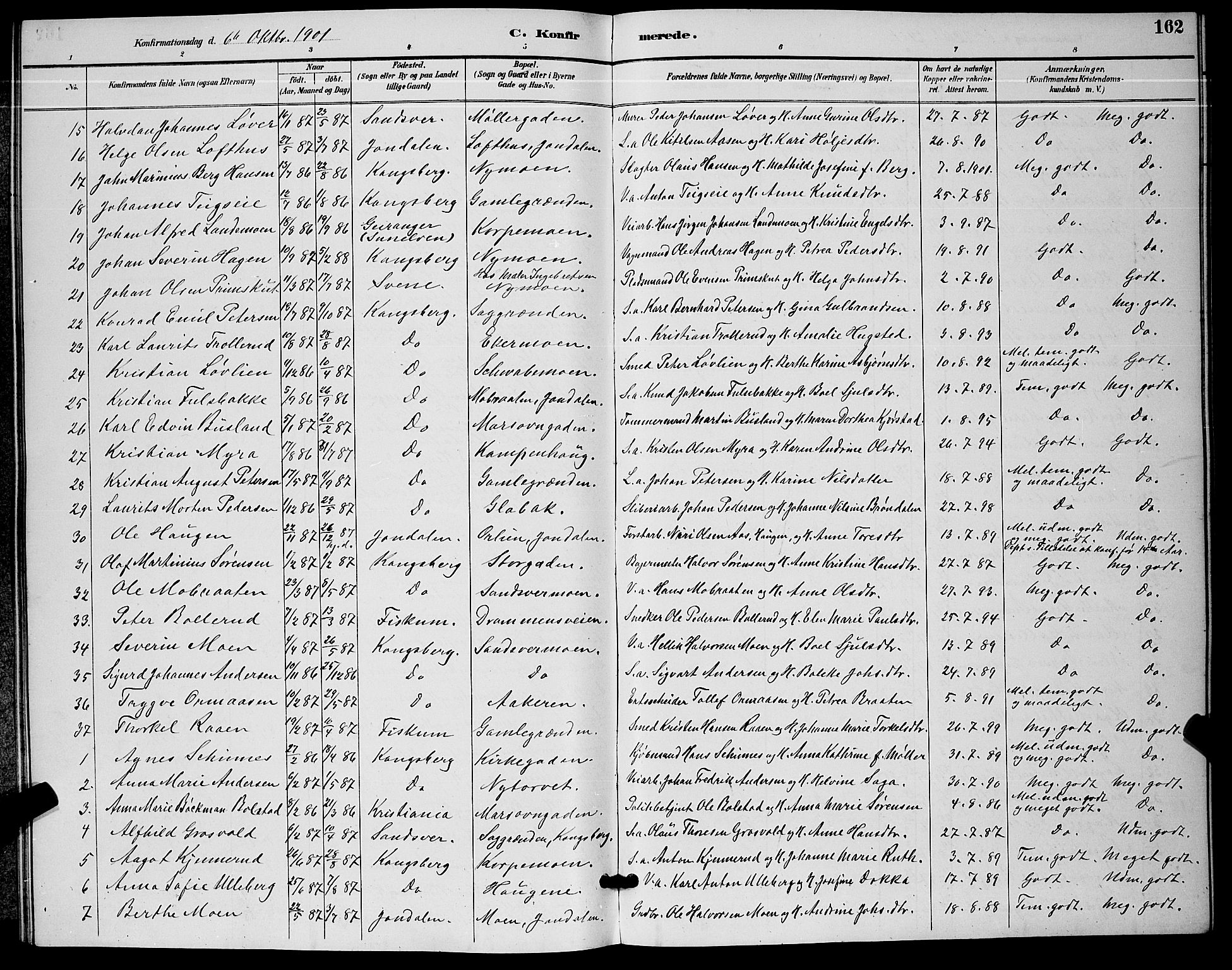 Kongsberg kirkebøker, AV/SAKO-A-22/G/Ga/L0006: Klokkerbok nr. 6, 1890-1901, s. 162