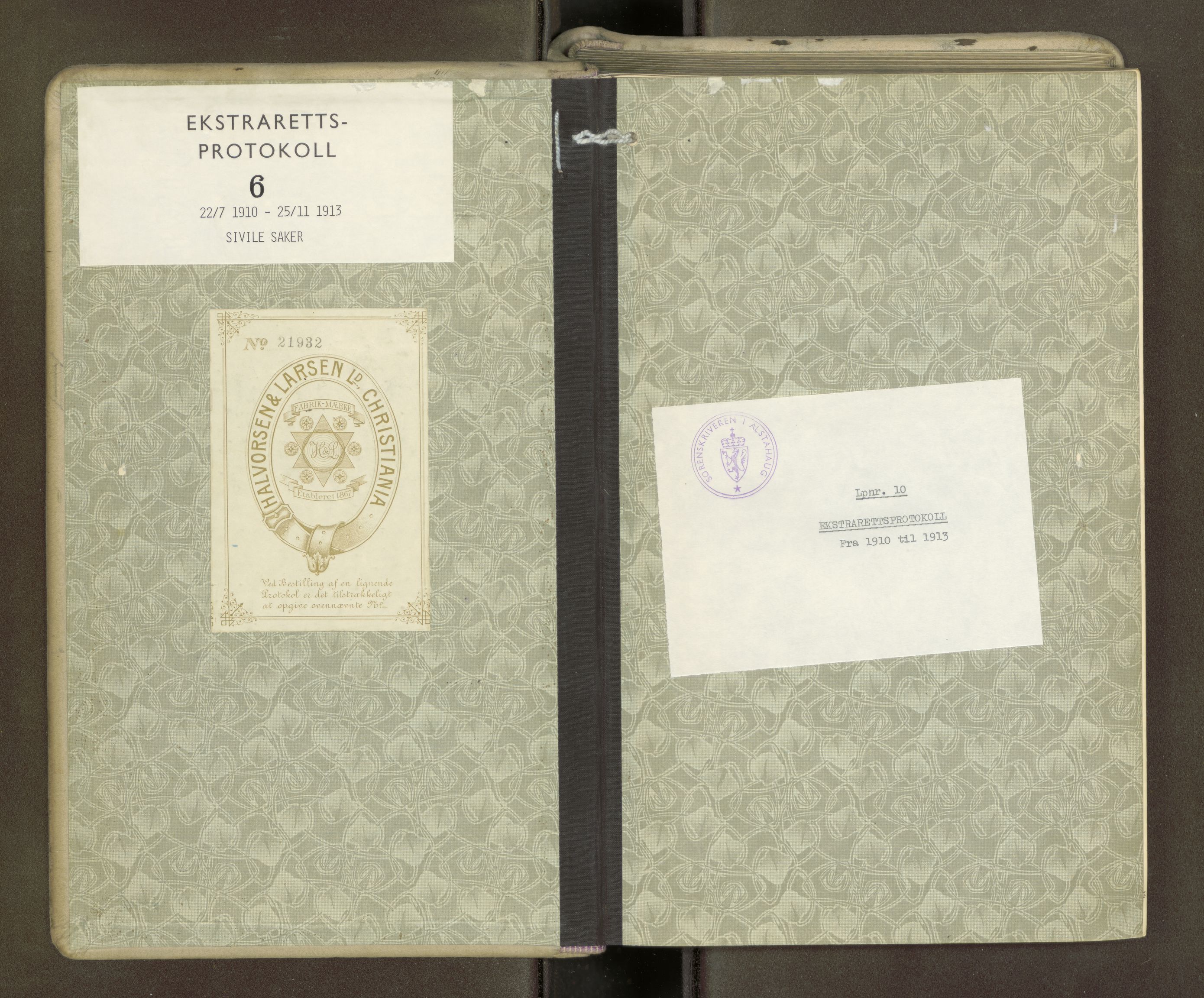 Søndre Helgeland sorenskriveri, SAT/A-4575/1/1/1B/1Bb/L0006: Ekstrarettsprotokoll, 1910-1913