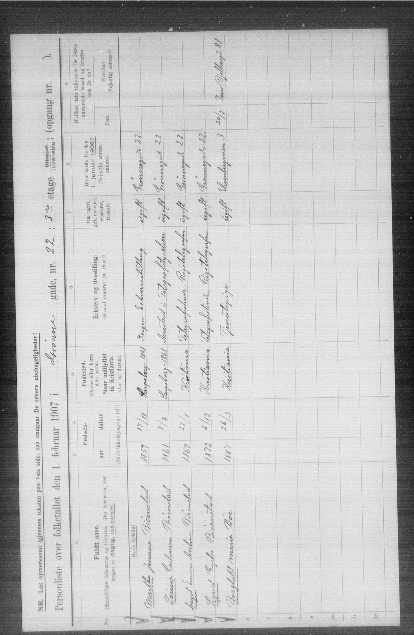 OBA, Kommunal folketelling 1.2.1907 for Kristiania kjøpstad, 1907, s. 16533