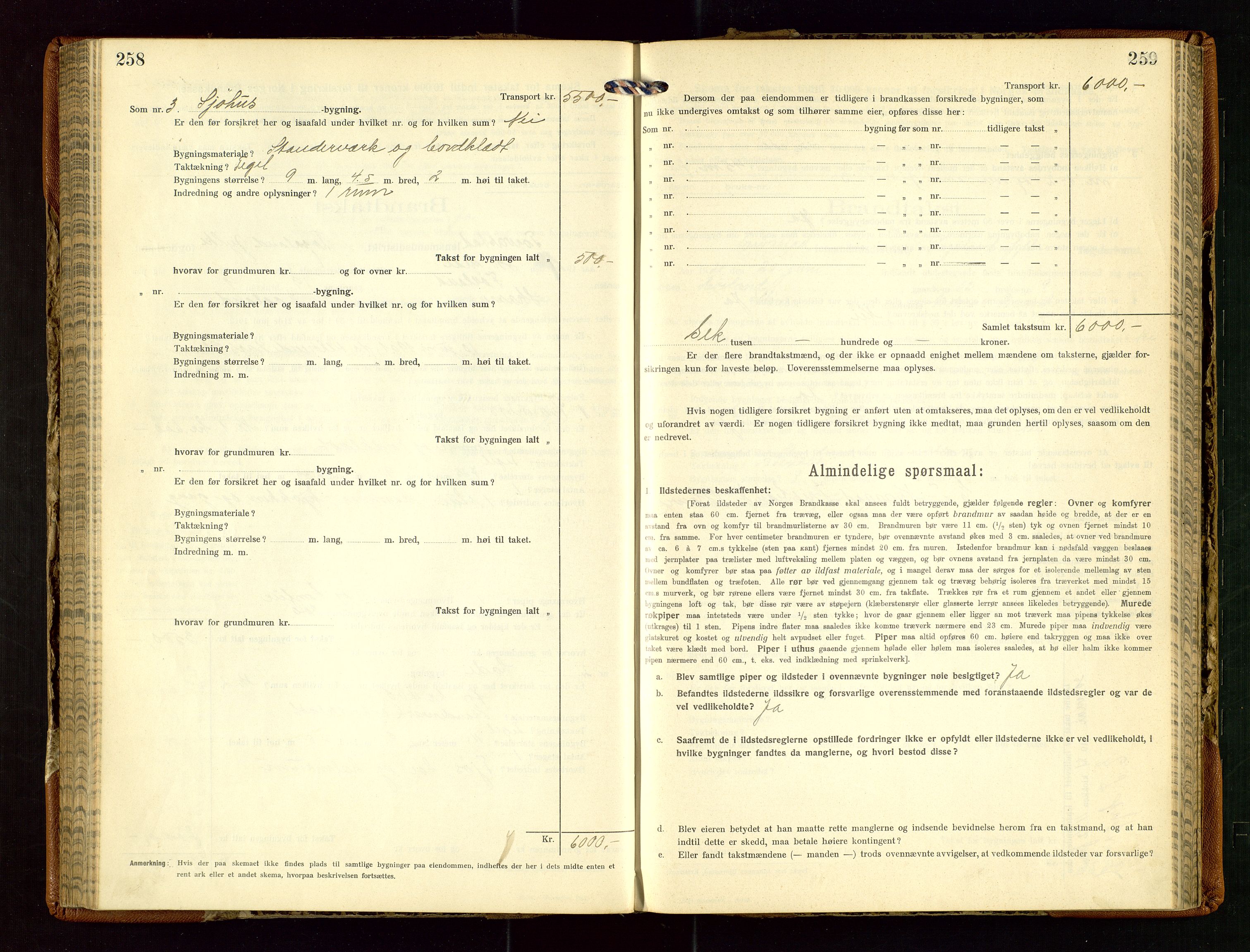 Torvestad lensmannskontor, AV/SAST-A-100307/1/Gob/L0005: "Brandtaxationsprotokol for Torvestad Lensmannsdistrikt", 1915-1928, s. 258-259