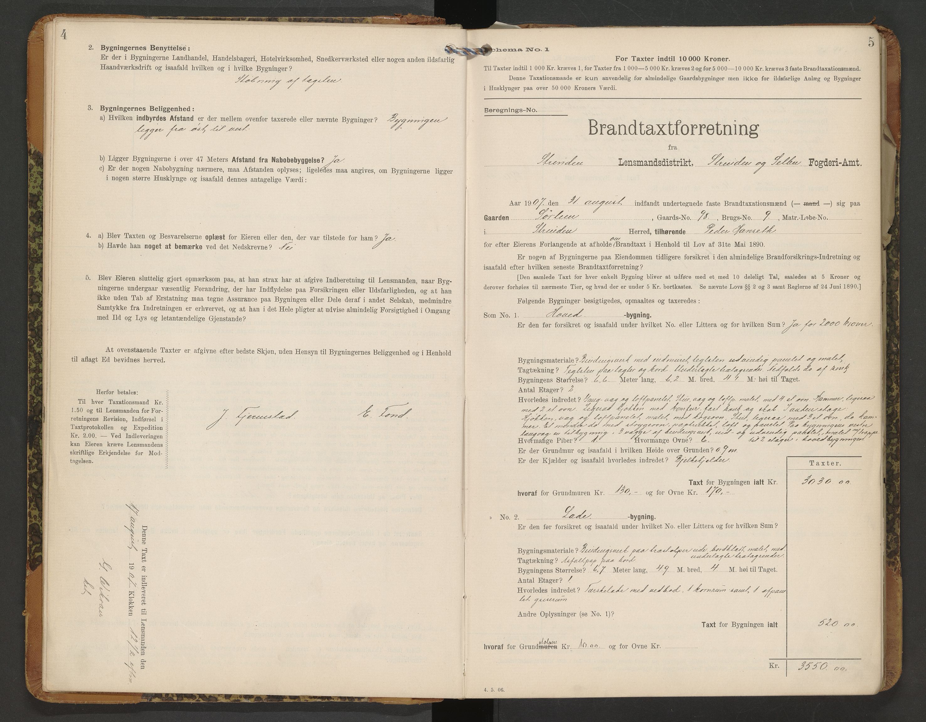 Norges Brannkasse Strinda, AV/SAT-A-5516/Fb/L0004: Branntakstprotokoll, 1907-1913