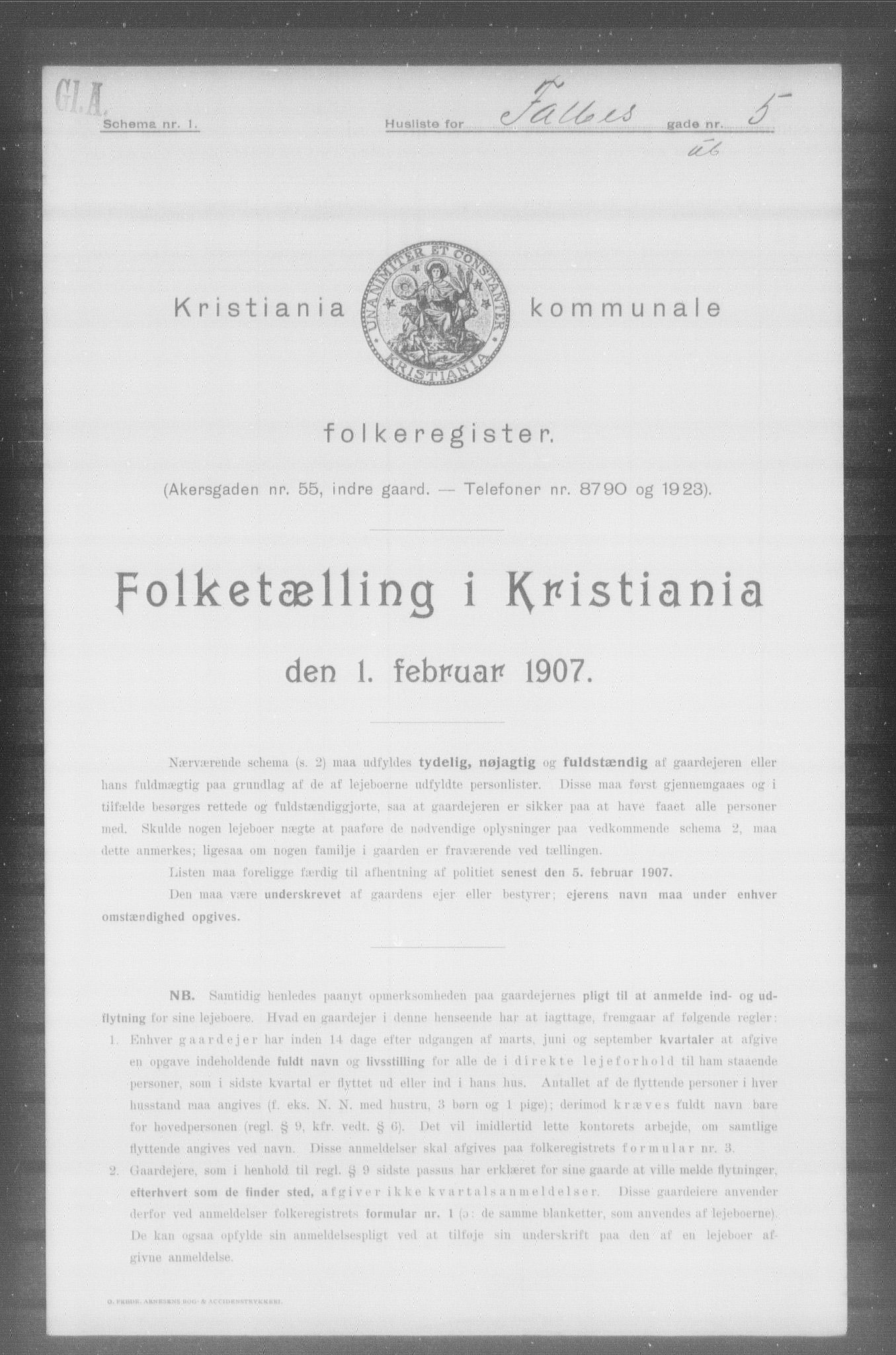 OBA, Kommunal folketelling 1.2.1907 for Kristiania kjøpstad, 1907, s. 11715