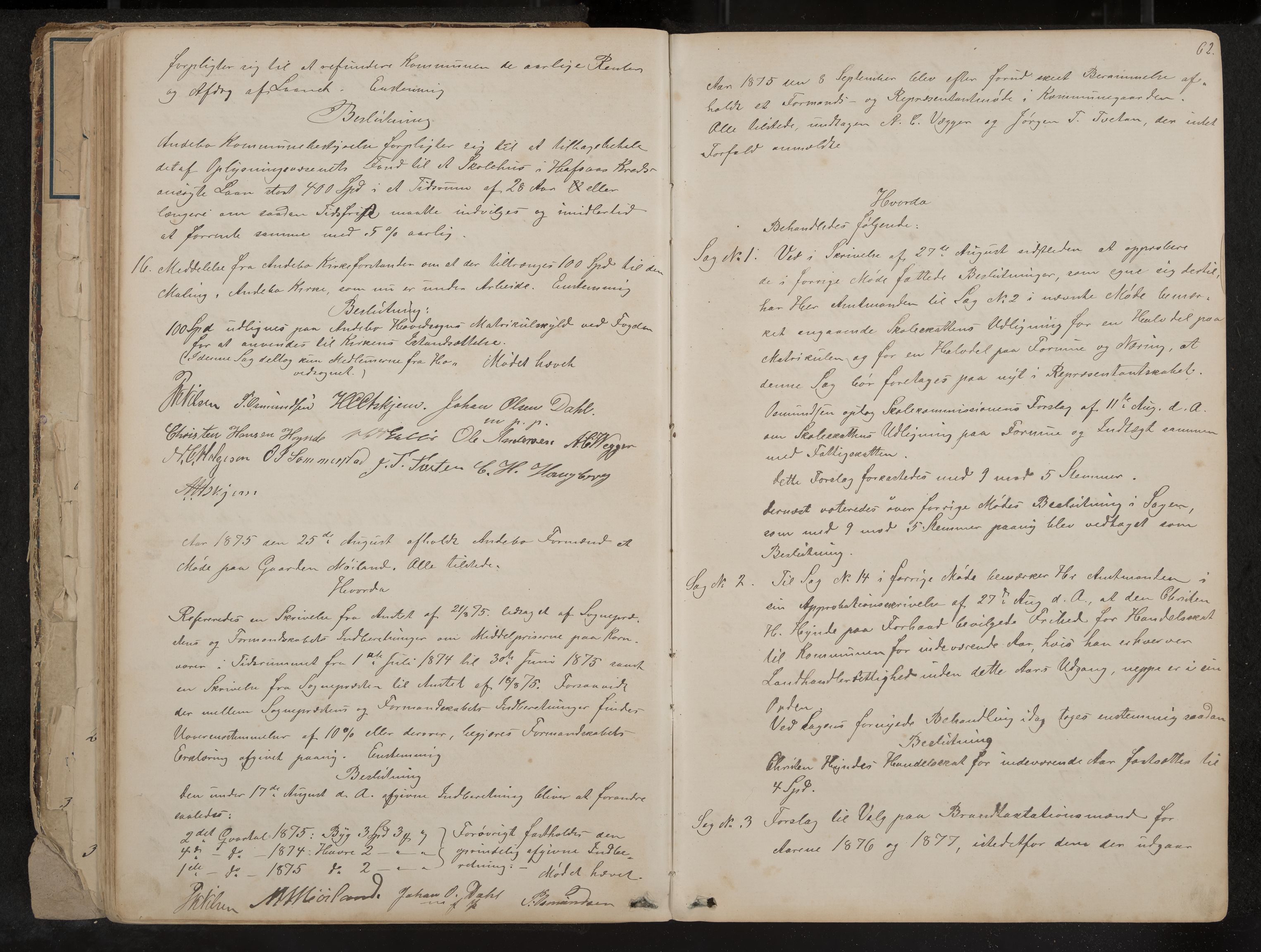 Andebu formannskap og sentraladministrasjon, IKAK/0719021-1/A/Aa/L0002: Møtebok med register, 1869-1891, s. 62