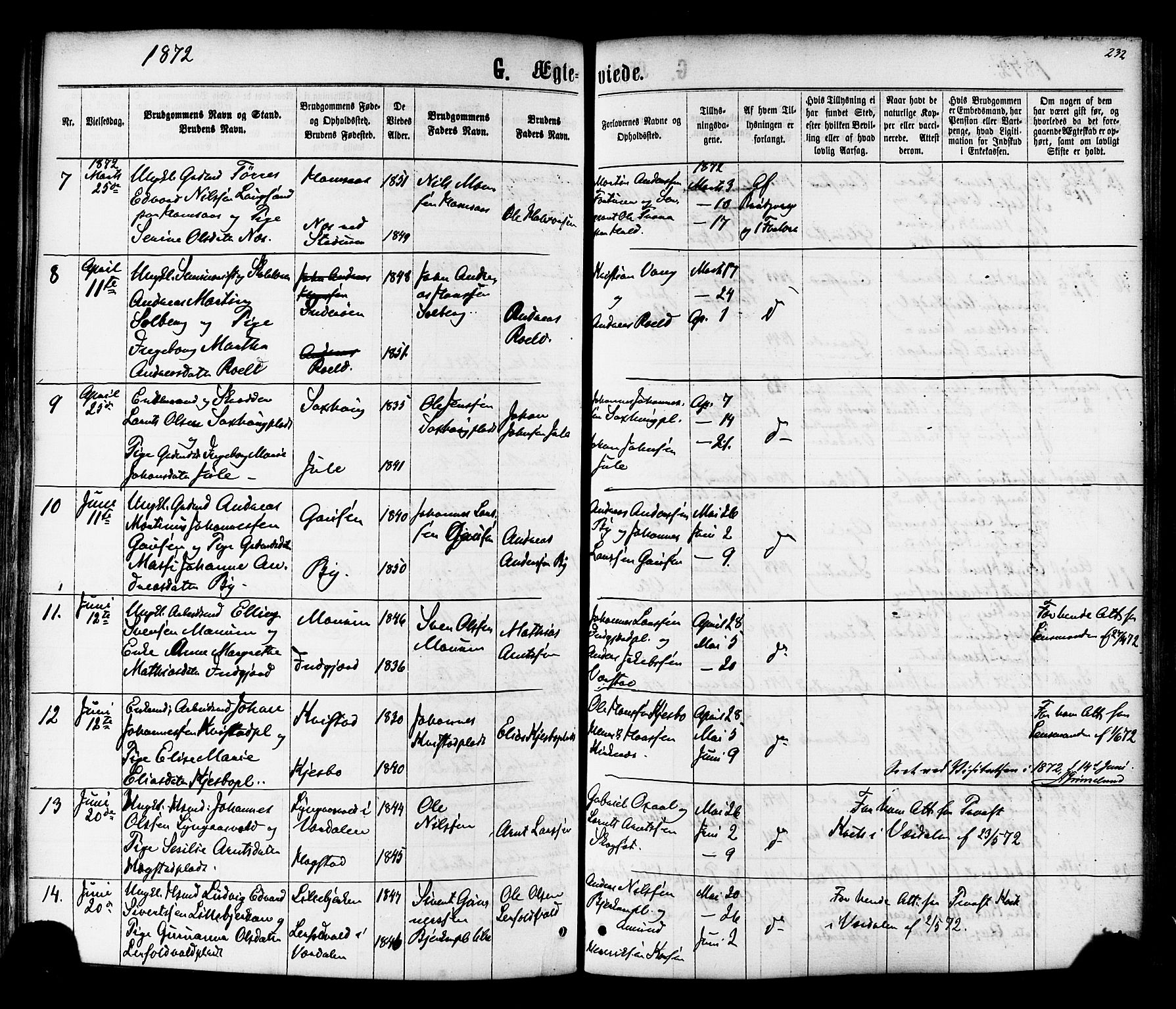 Ministerialprotokoller, klokkerbøker og fødselsregistre - Nord-Trøndelag, AV/SAT-A-1458/730/L0284: Ministerialbok nr. 730A09, 1866-1878, s. 232