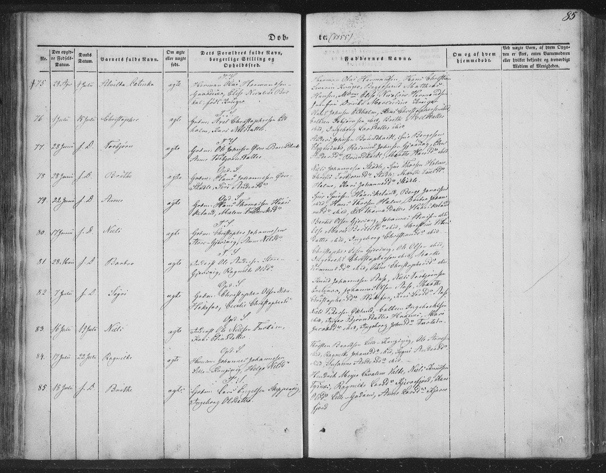 Tysnes sokneprestembete, AV/SAB-A-78601/H/Haa: Ministerialbok nr. A 10, 1848-1859, s. 85