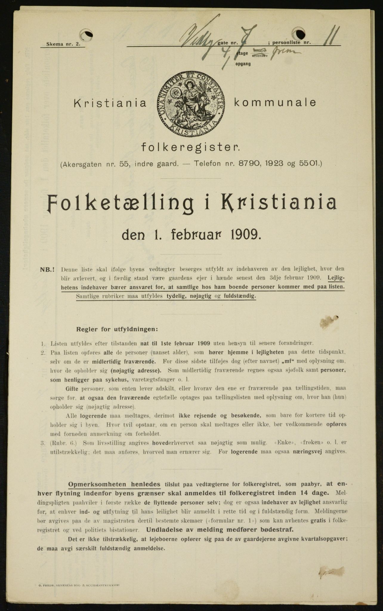 OBA, Kommunal folketelling 1.2.1909 for Kristiania kjøpstad, 1909, s. 90512
