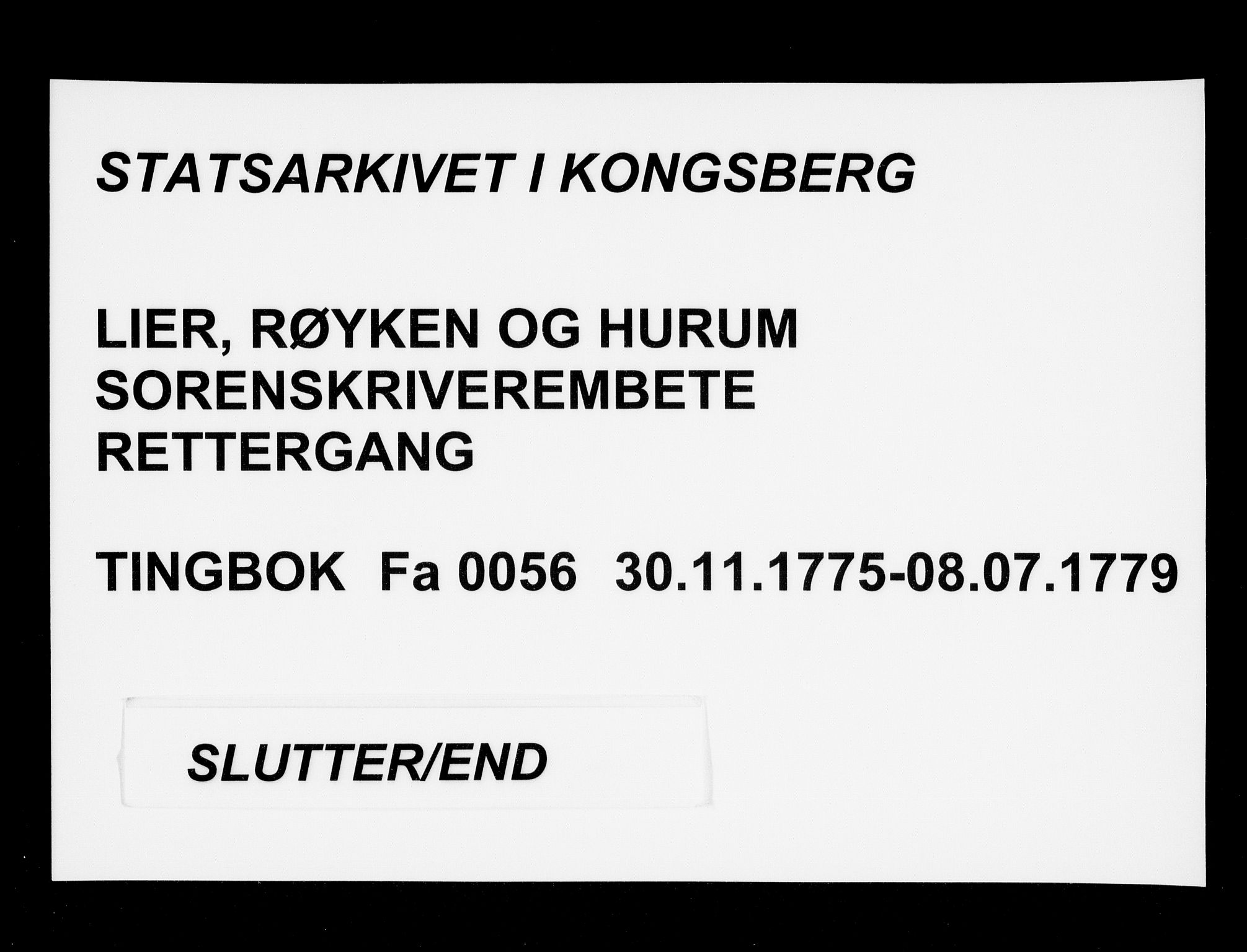 Lier, Røyken og Hurum sorenskriveri, AV/SAKO-A-89/F/Fa/L0056: Tingbok, 1775-1779