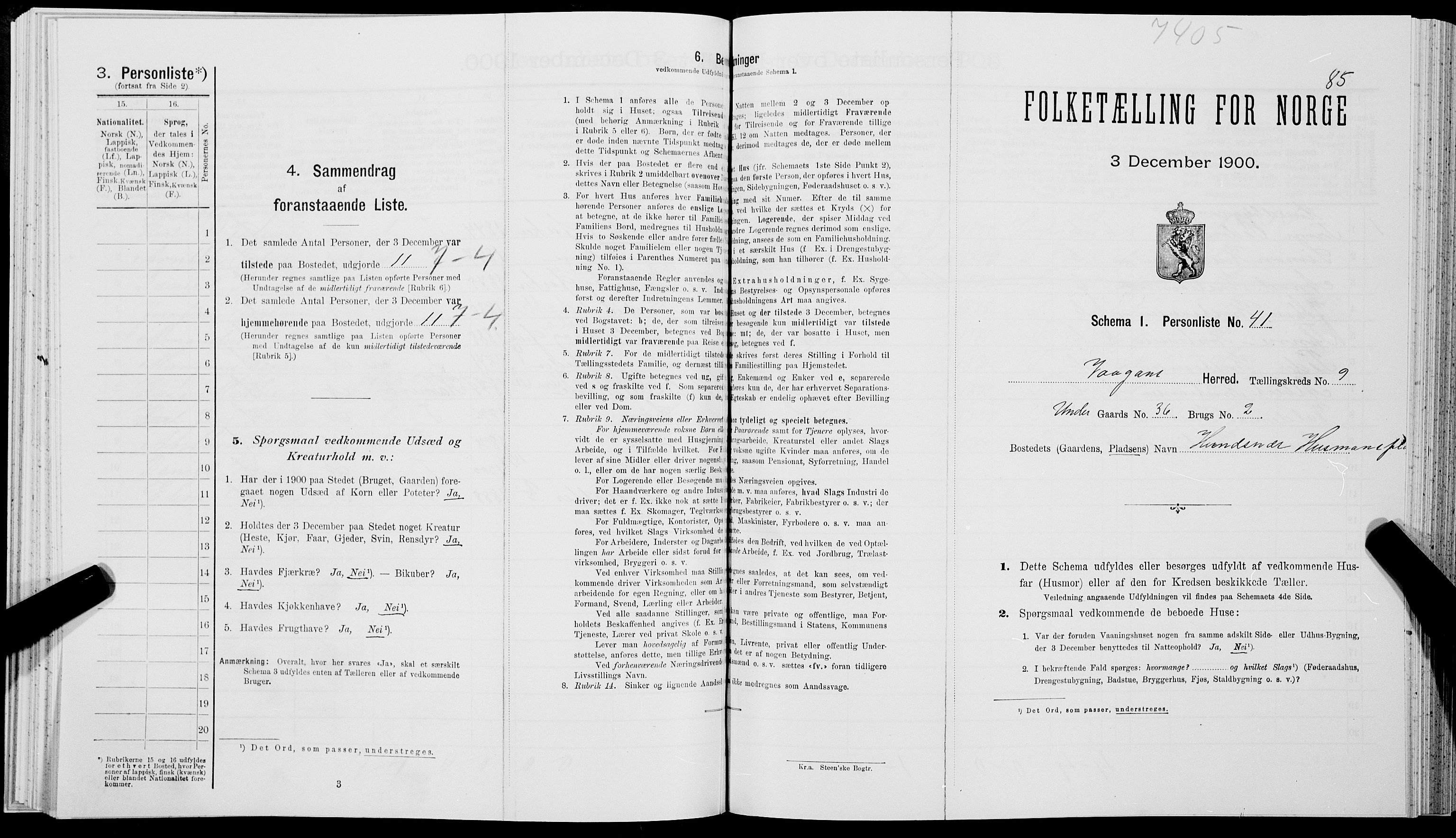 SAT, Folketelling 1900 for 1865 Vågan herred, 1900, s. 1300