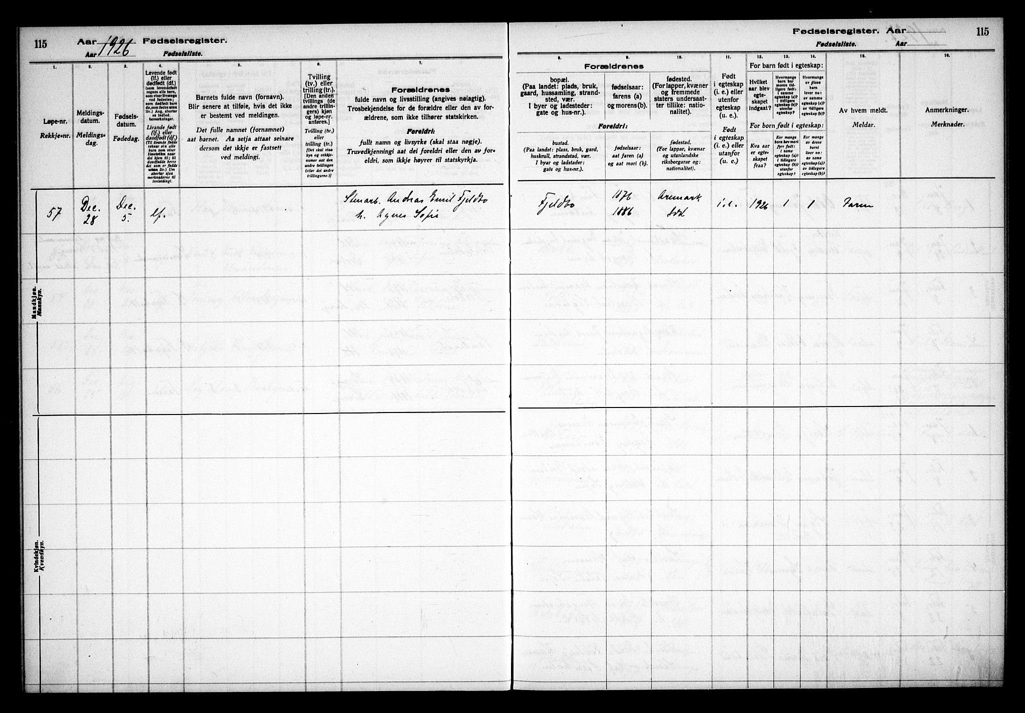 Idd prestekontor Kirkebøker, SAO/A-10911/J/Ja/L0001: Fødselsregister nr. I 1, 1916-1937, s. 115