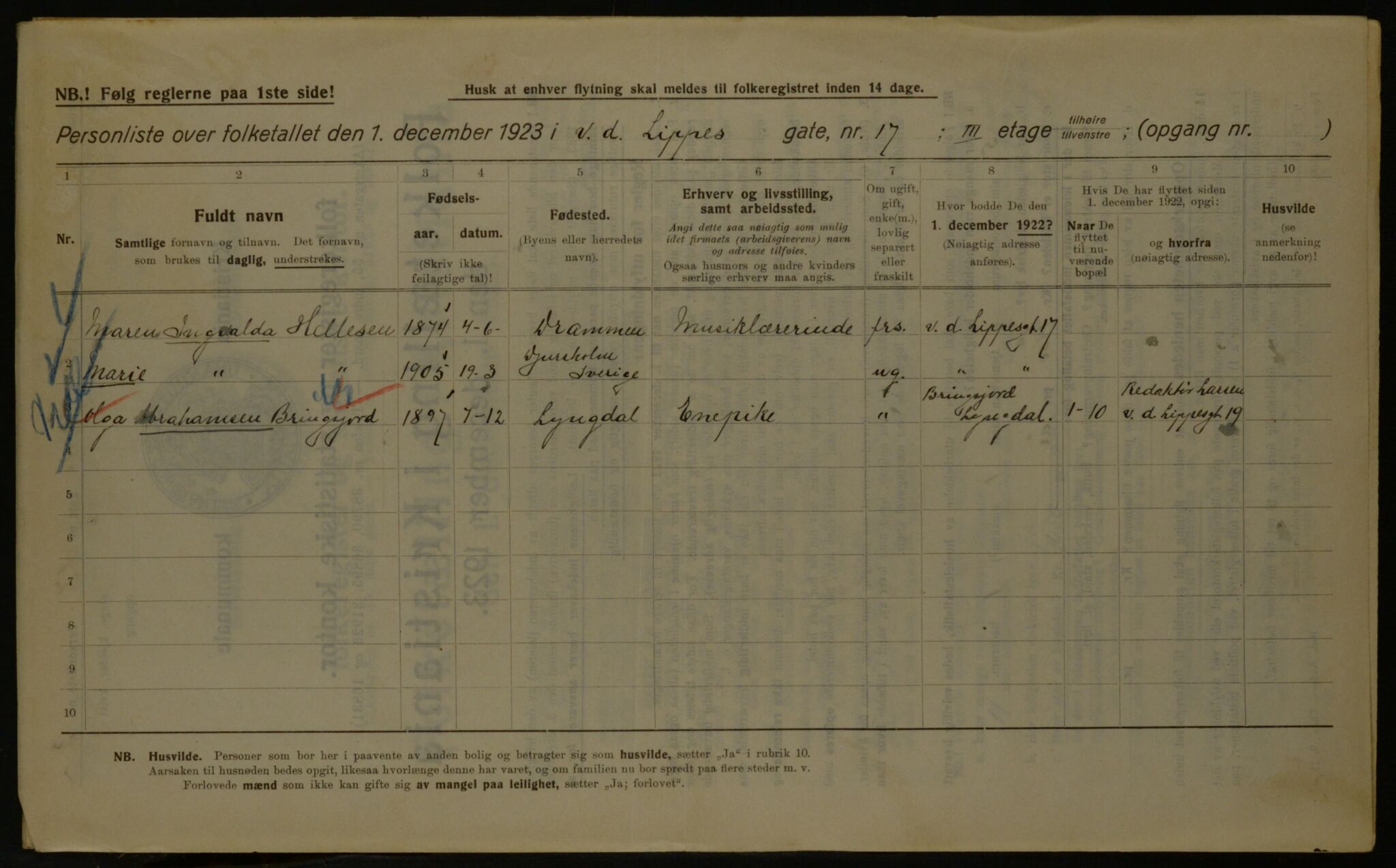 OBA, Kommunal folketelling 1.12.1923 for Kristiania, 1923, s. 138335