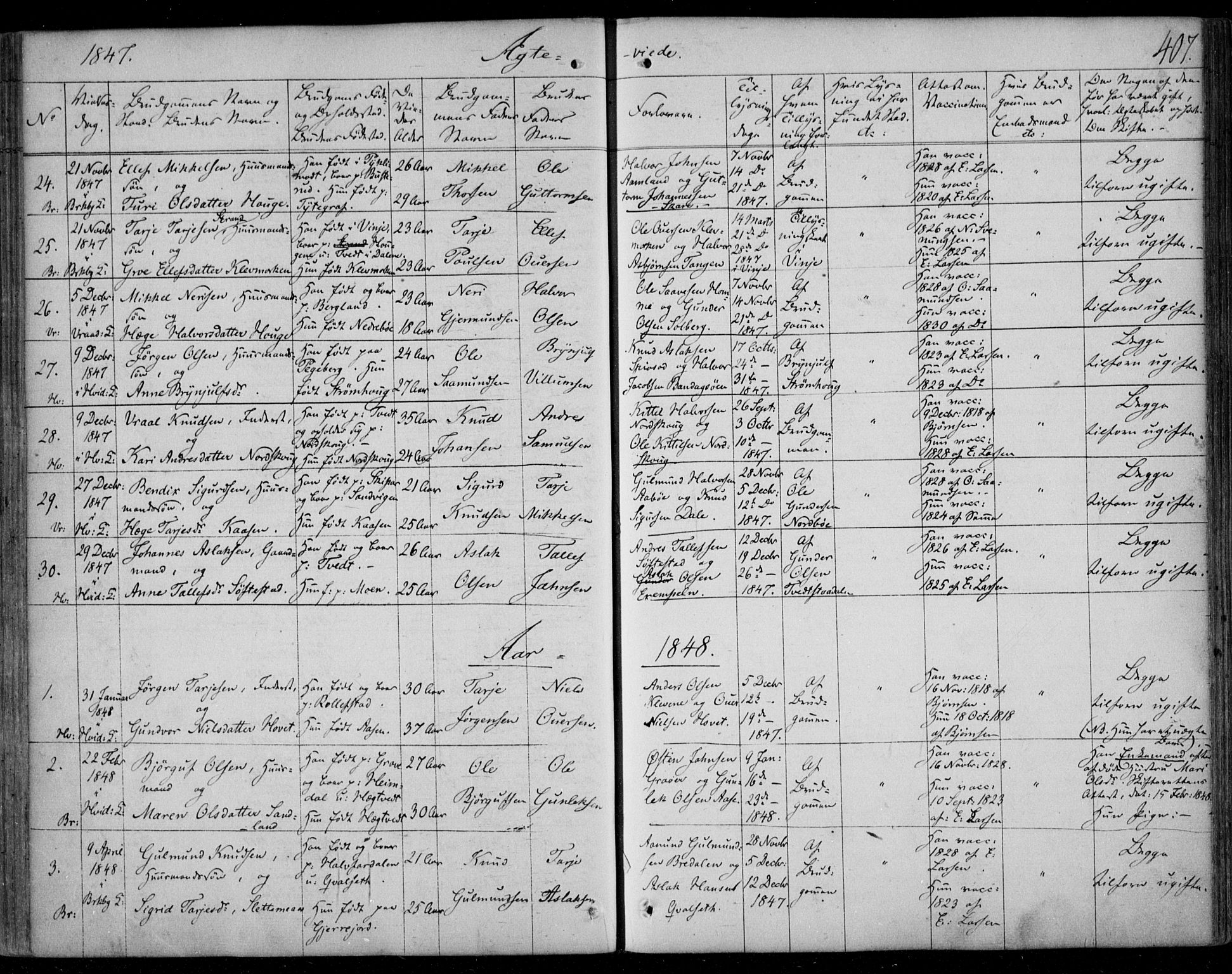 Kviteseid kirkebøker, AV/SAKO-A-276/F/Fa/L0006: Ministerialbok nr. I 6, 1836-1858, s. 407
