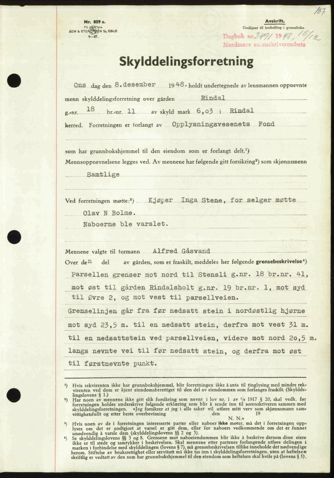 Nordmøre sorenskriveri, SAT/A-4132/1/2/2Ca: Pantebok nr. A110, 1948-1949, Dagboknr: 3491/1948