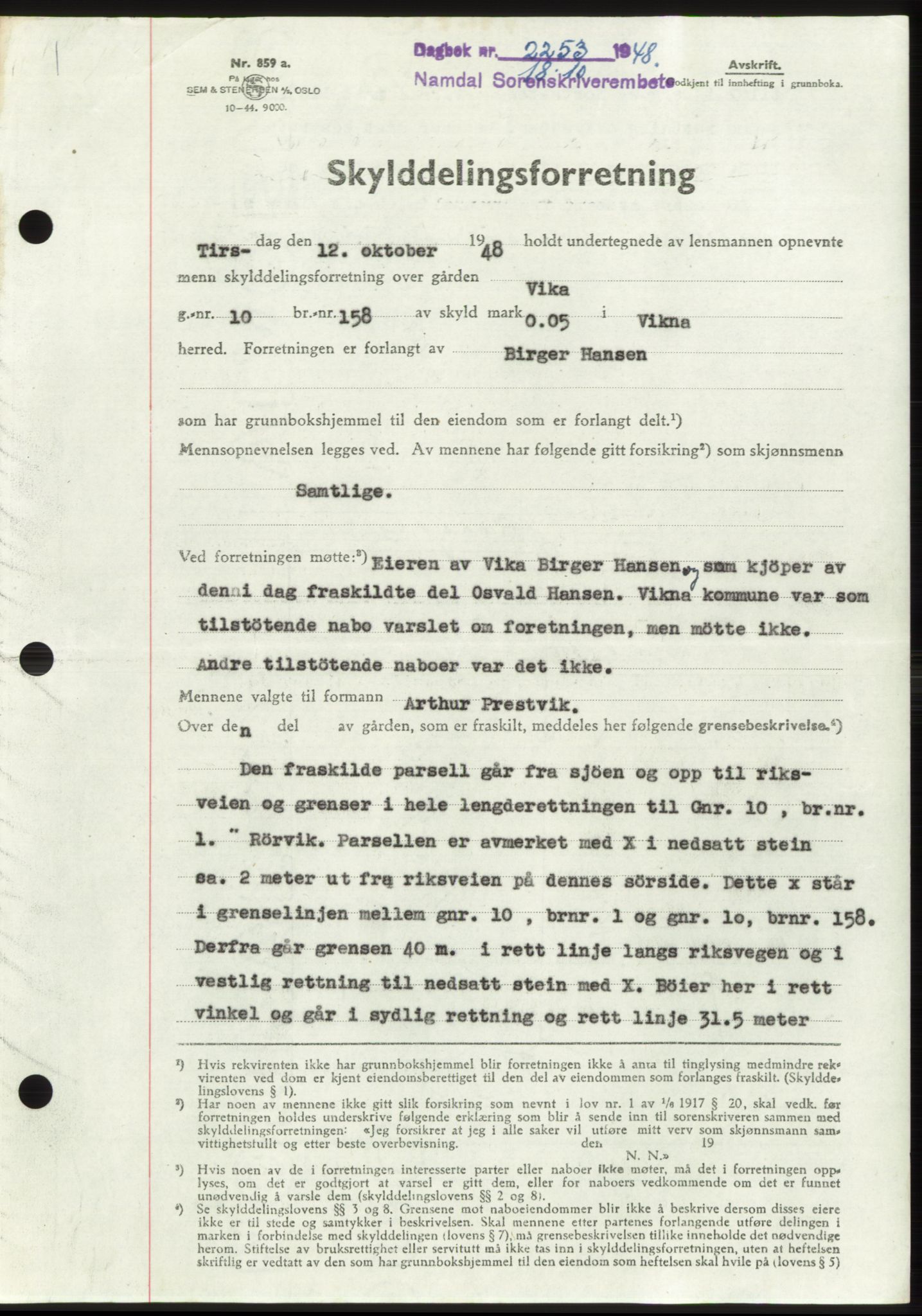 Namdal sorenskriveri, SAT/A-4133/1/2/2C: Pantebok nr. -, 1948-1948, Dagboknr: 2253/1948