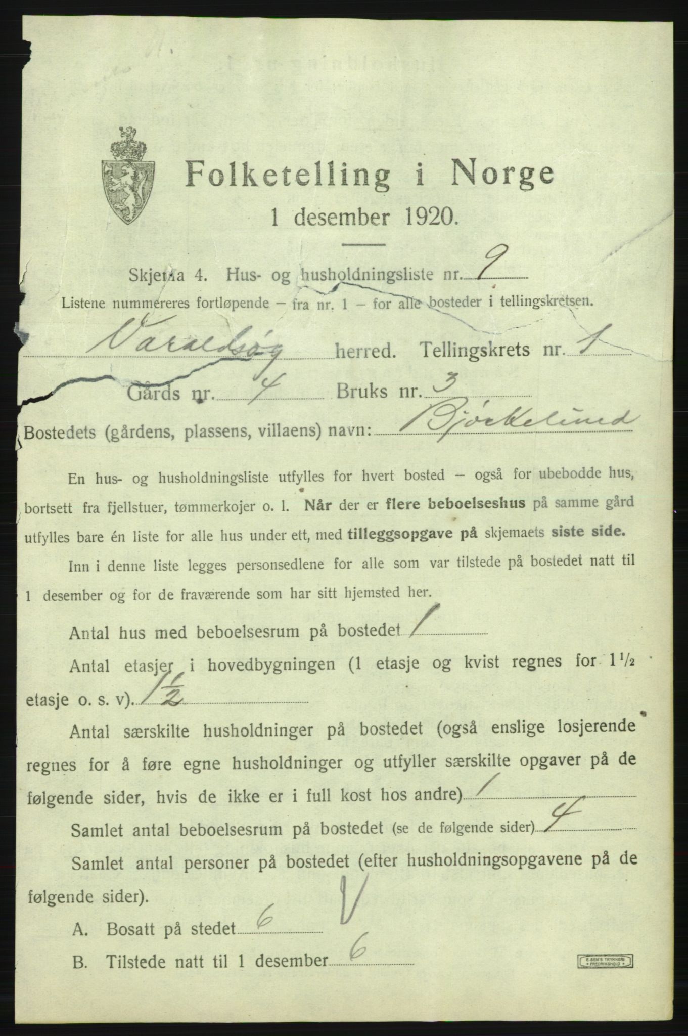 SAB, Folketelling 1920 for 1225 Varaldsøy herred, 1920, s. 52