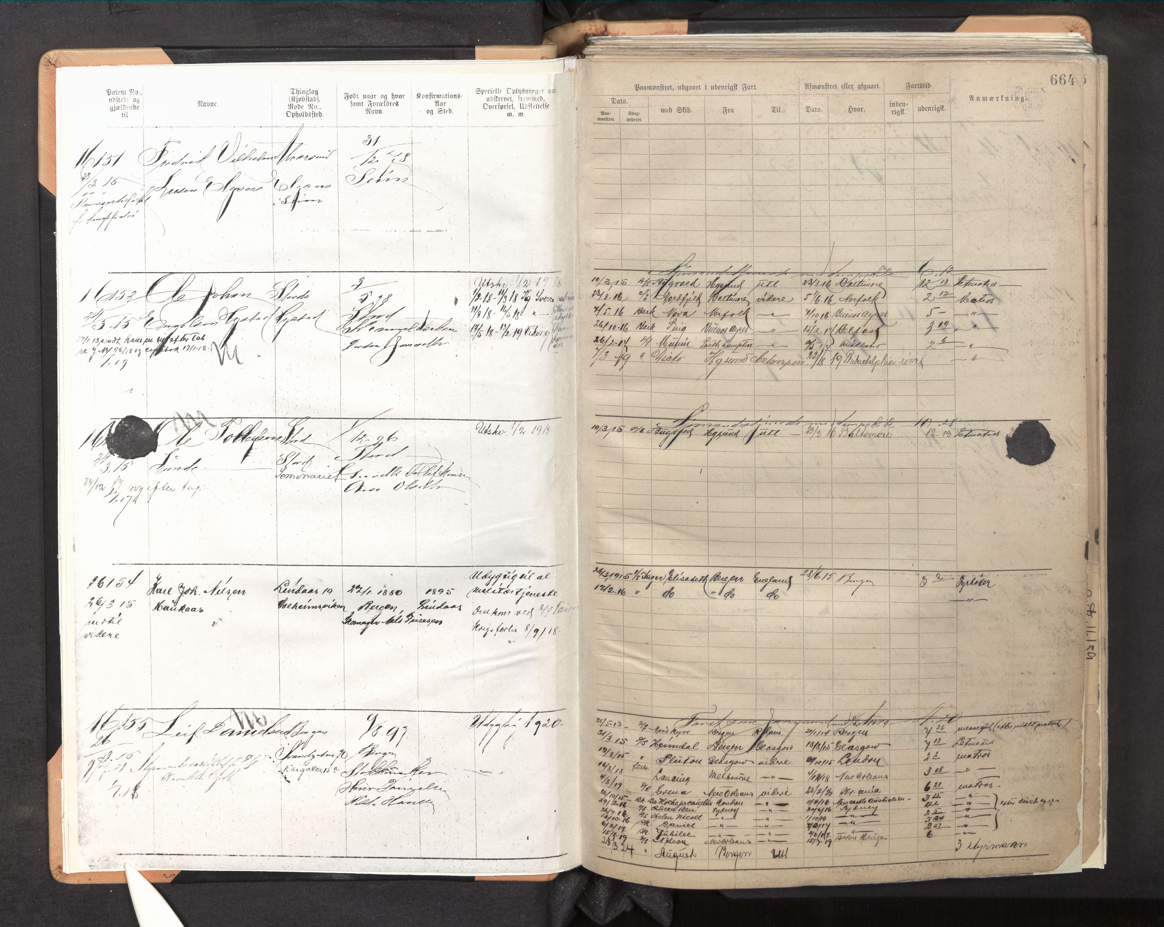 Innrulleringssjefen i Bergen, AV/SAB-A-100050/F/Fb/L0013: Sjøfarts-annotasjonsrulle, nr. 16156 - 17825, 1907-1921, s. 664