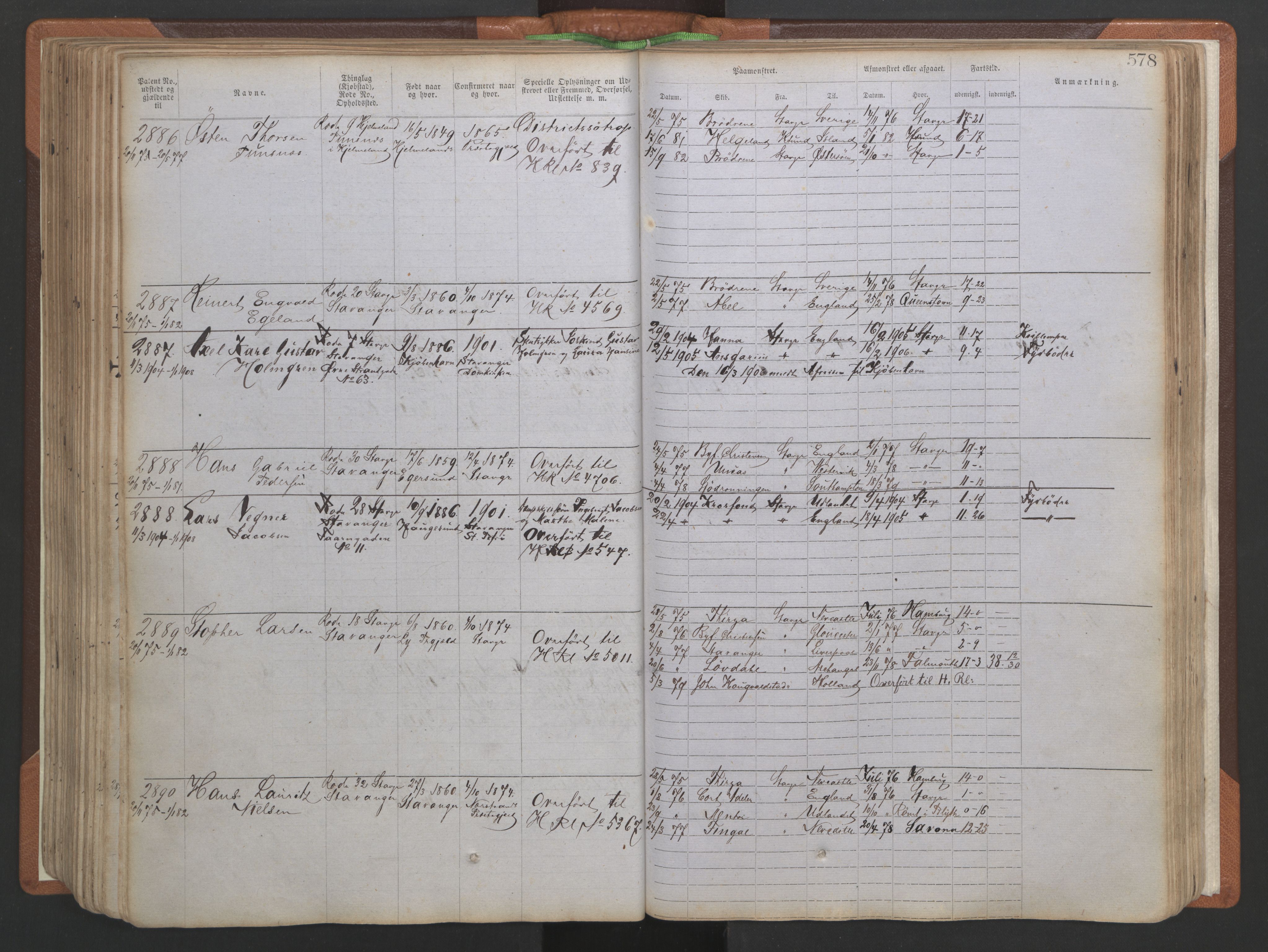 Stavanger sjømannskontor, AV/SAST-A-102006/F/Ff/L0005: Annotasjonsrulle No 1, patentnr. 1786-3585 (del 2), 1872-1900, s. 225