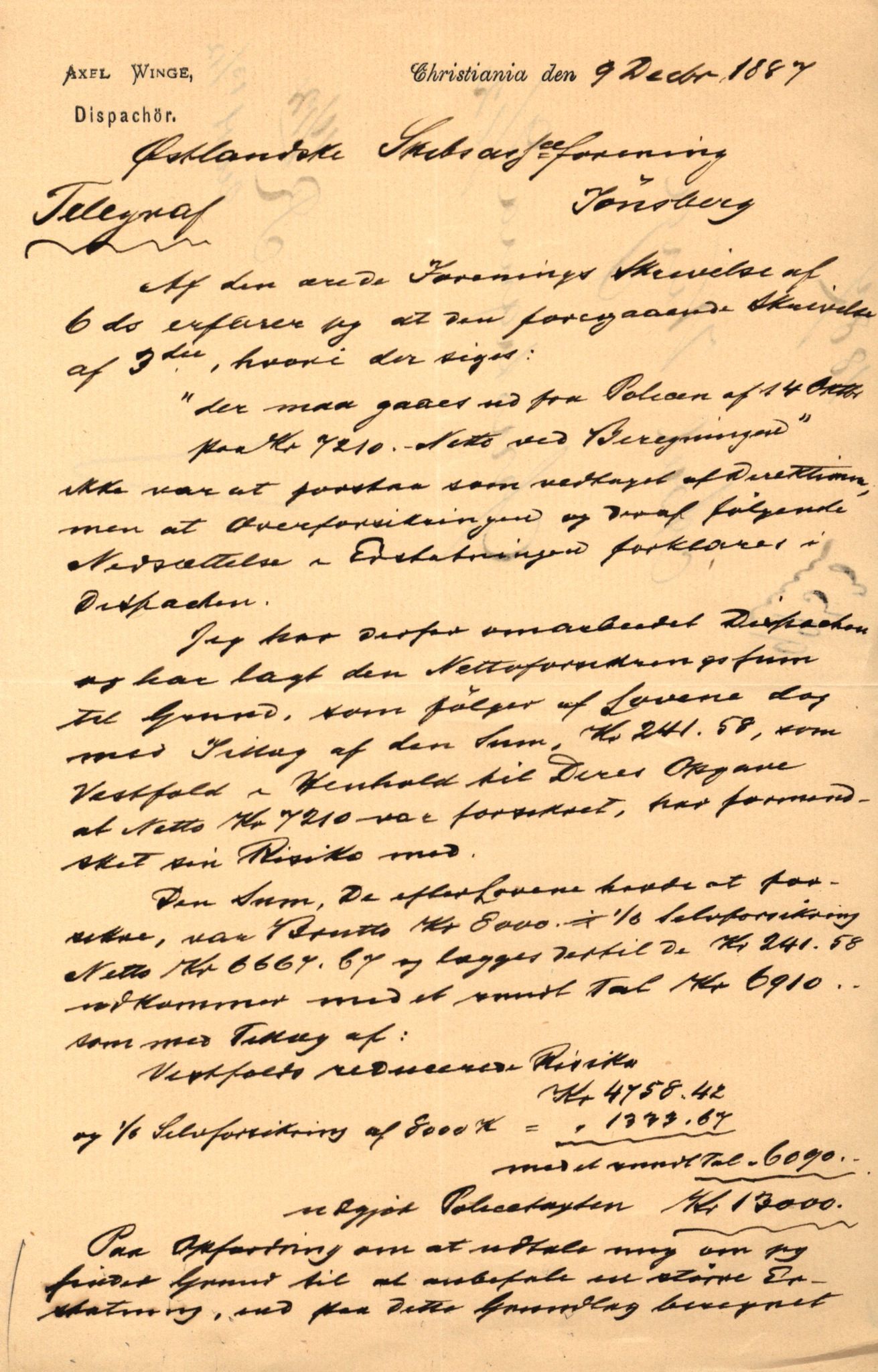 Pa 63 - Østlandske skibsassuranceforening, VEMU/A-1079/G/Ga/L0020/0010: Havaridokumenter / Anna, Silome, Oscarsborg, Memoria, Telegraf, 1887, s. 44