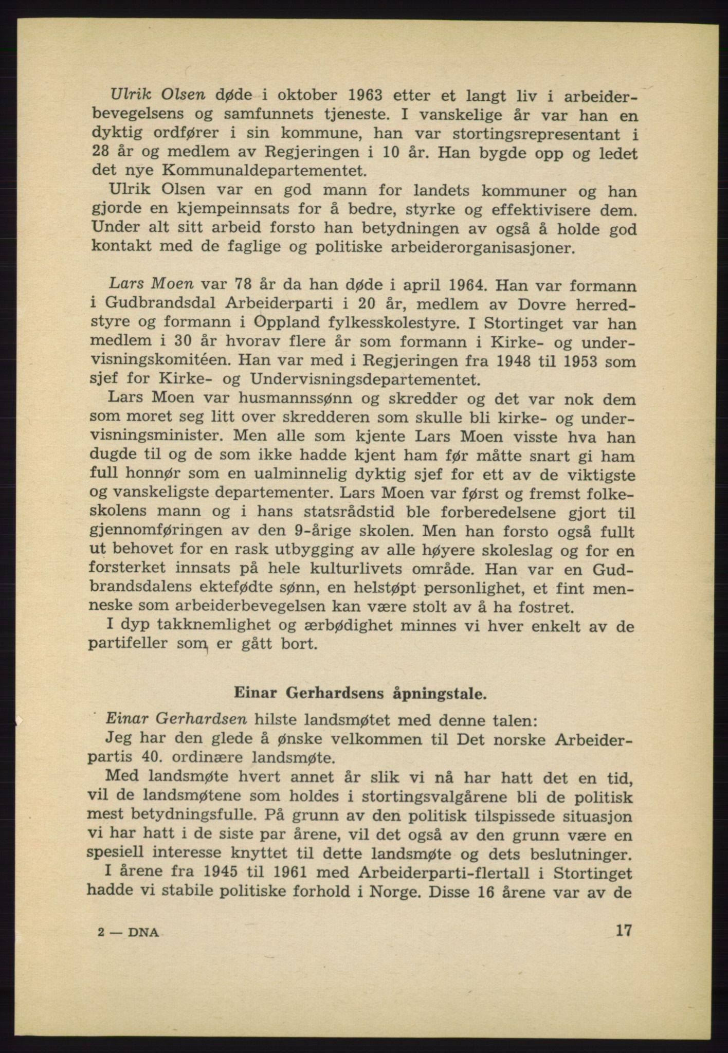 Det norske Arbeiderparti - publikasjoner, AAB/-/-/-: Protokoll over forhandlingene på det 40. ordinære landsmøte 27.-29. mai 1965 i Oslo, 1965, s. 17