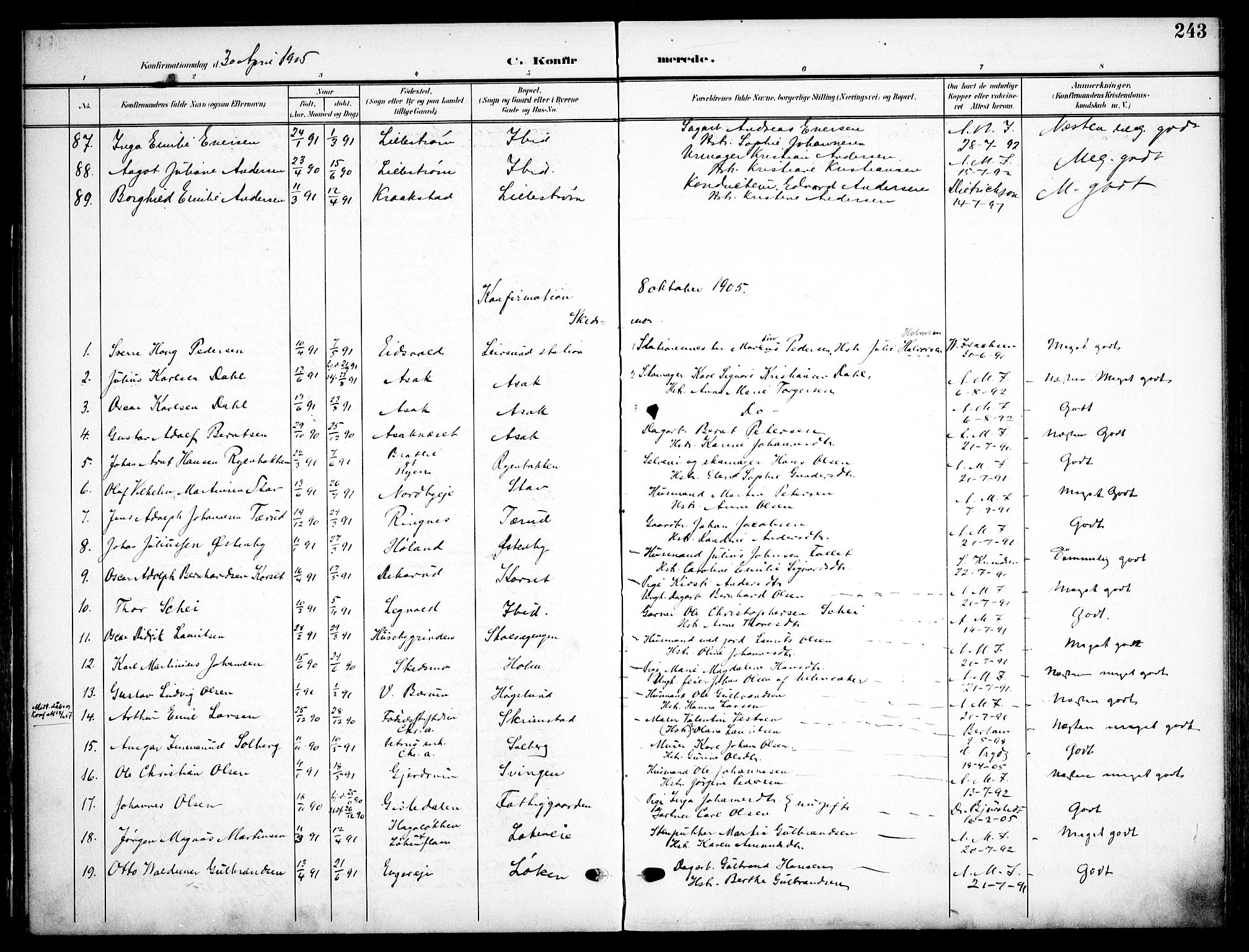 Skedsmo prestekontor Kirkebøker, AV/SAO-A-10033a/F/Fa/L0015: Ministerialbok nr. I 15, 1902-1917, s. 243