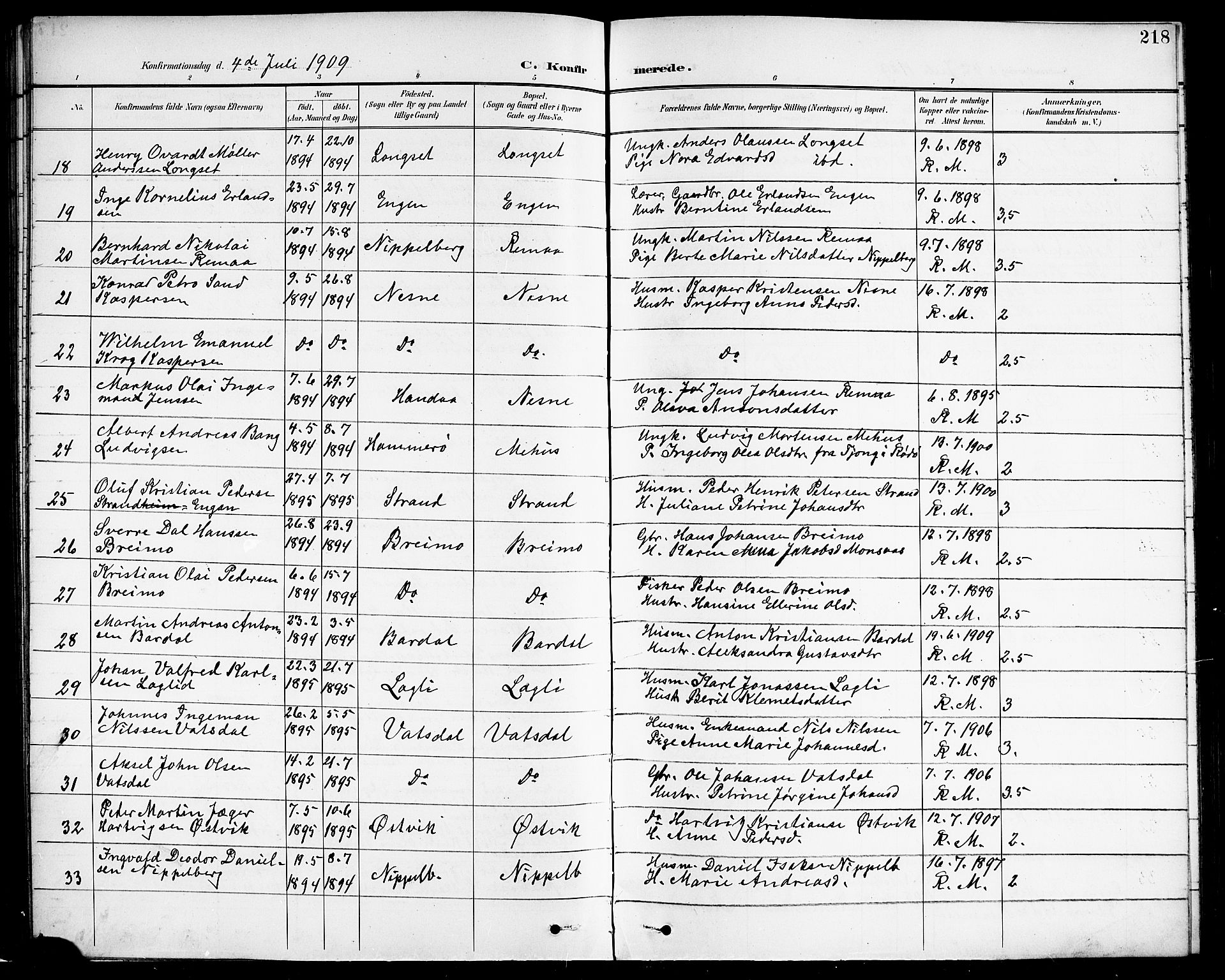 Ministerialprotokoller, klokkerbøker og fødselsregistre - Nordland, SAT/A-1459/838/L0559: Klokkerbok nr. 838C06, 1893-1910, s. 218